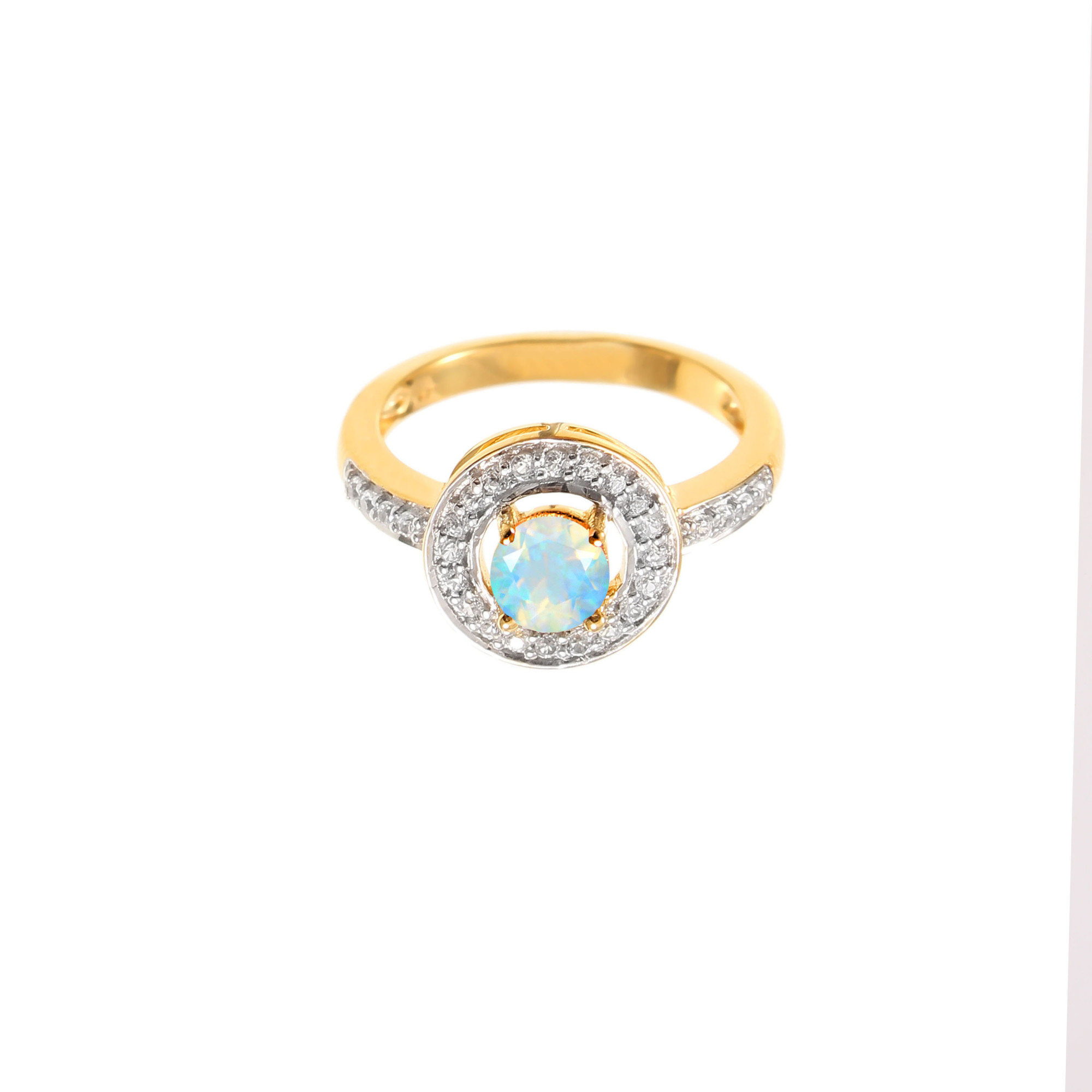 Ethiopian Opal Halo Engagement Ring With Natural White Zircons
