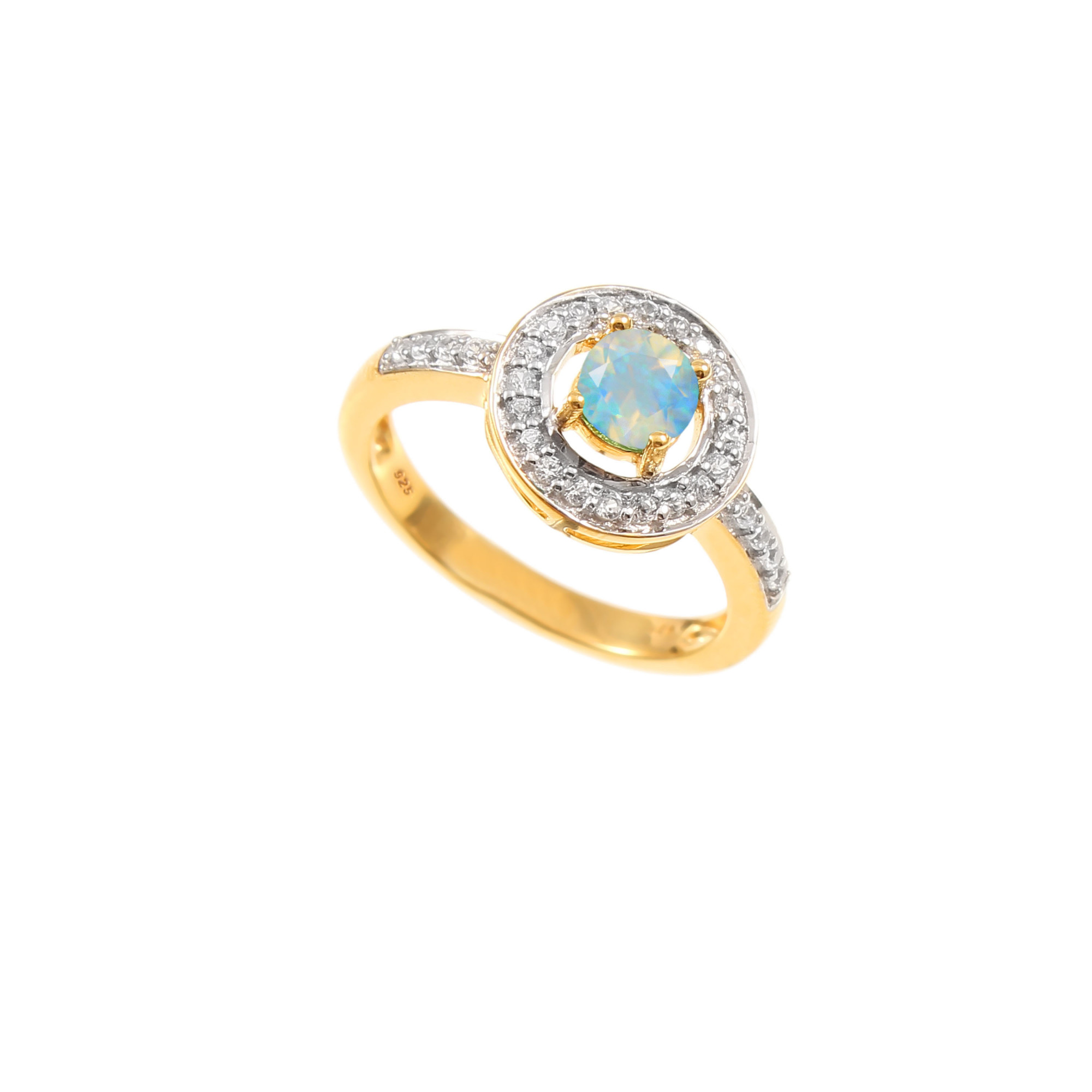 Ethiopian Opal Halo Engagement Ring With Natural White Zircons