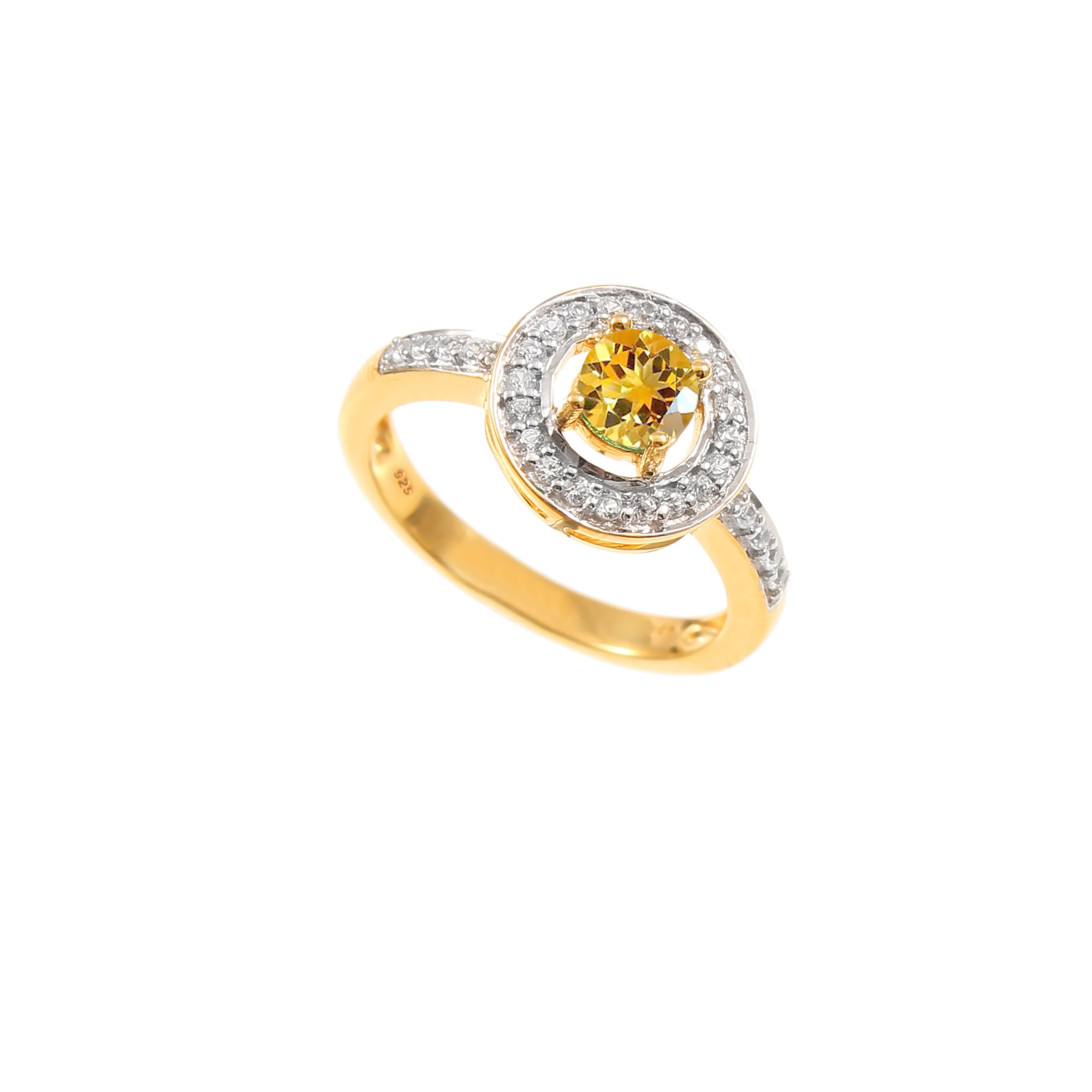 Citrine Halo Engagement Ring With Natural White Zircon
