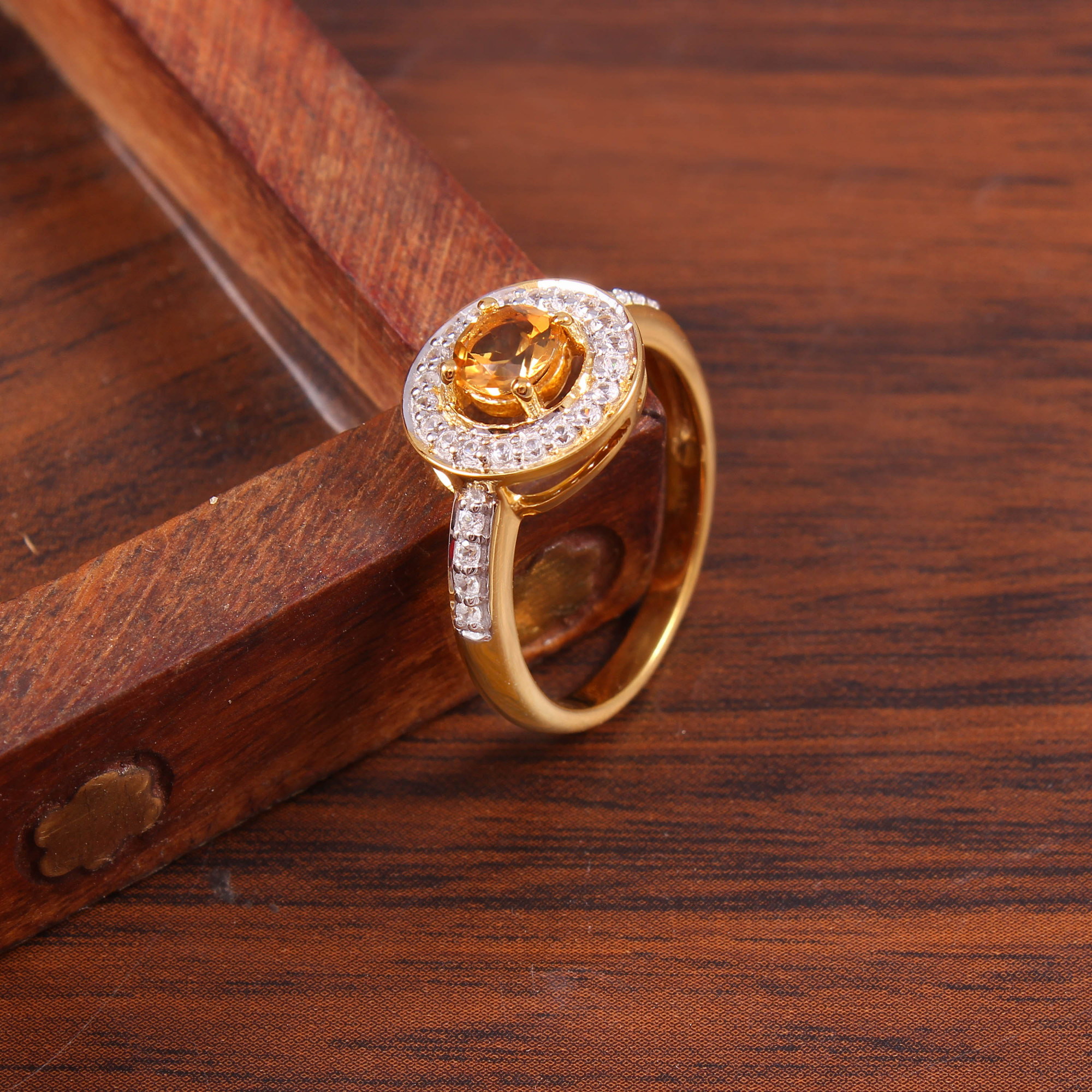 Citrine Halo Engagement Ring With Natural White Zircon