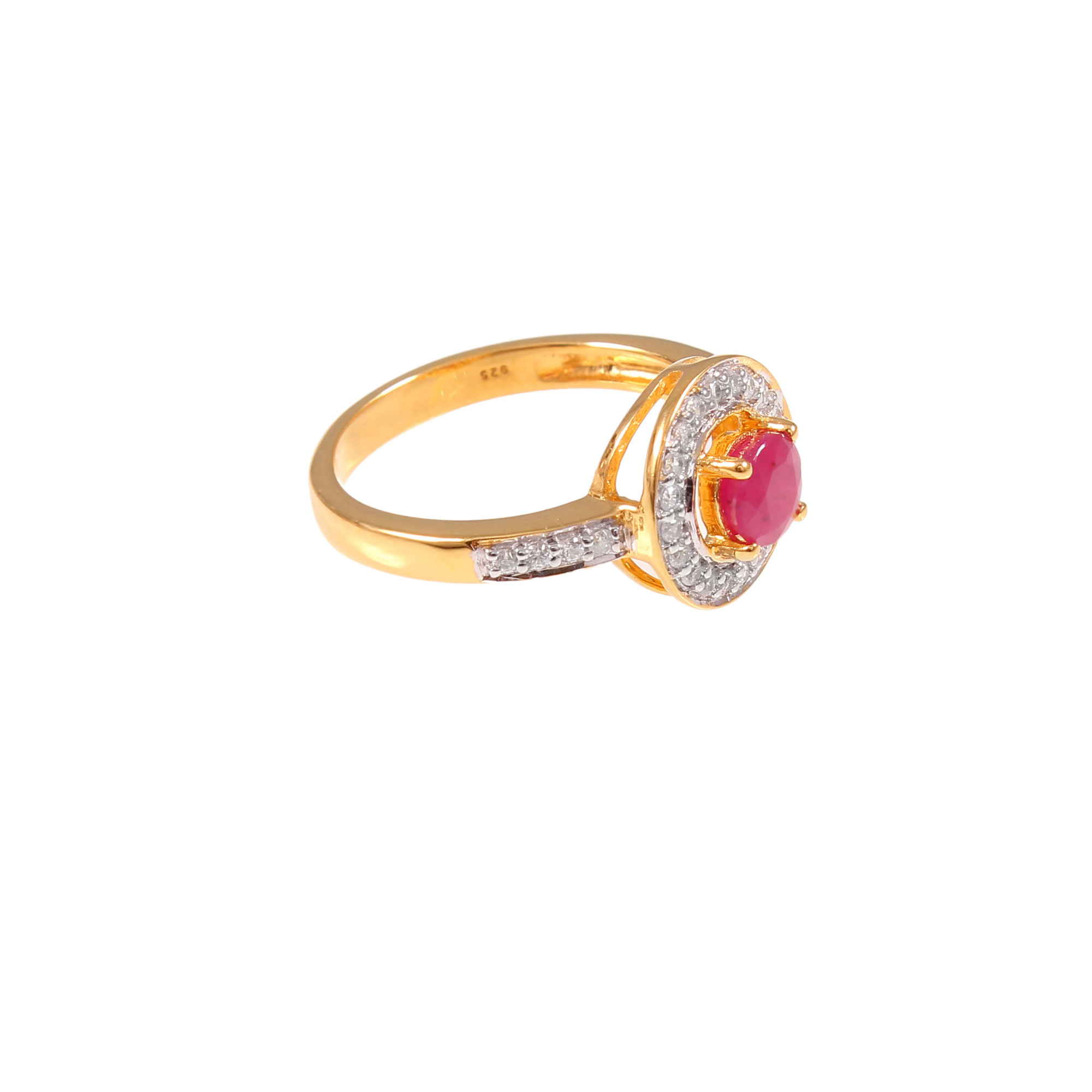 Ruby Halo Engagement Ring With Natural White Zircon