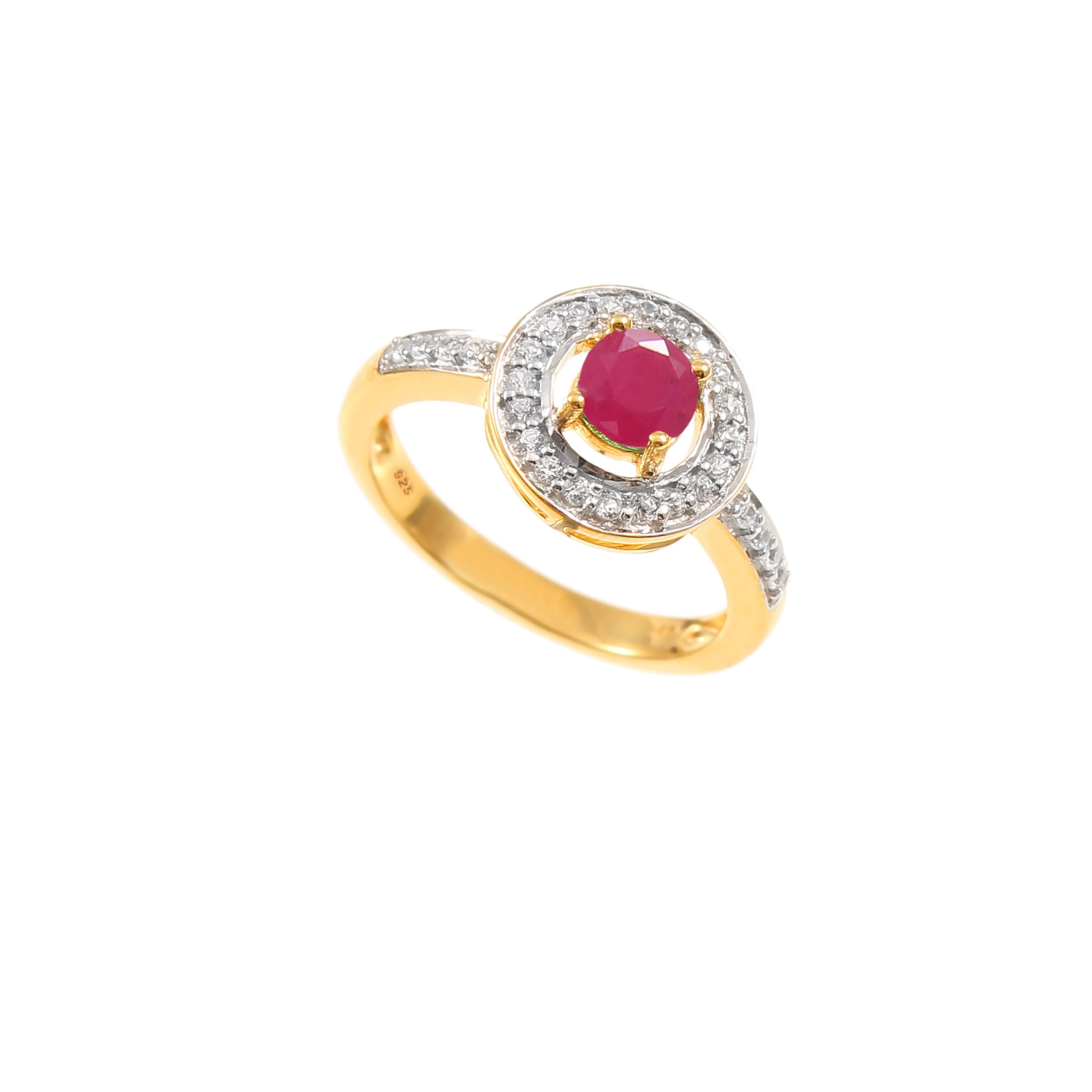Ruby Halo Engagement Ring With Natural White Zircon