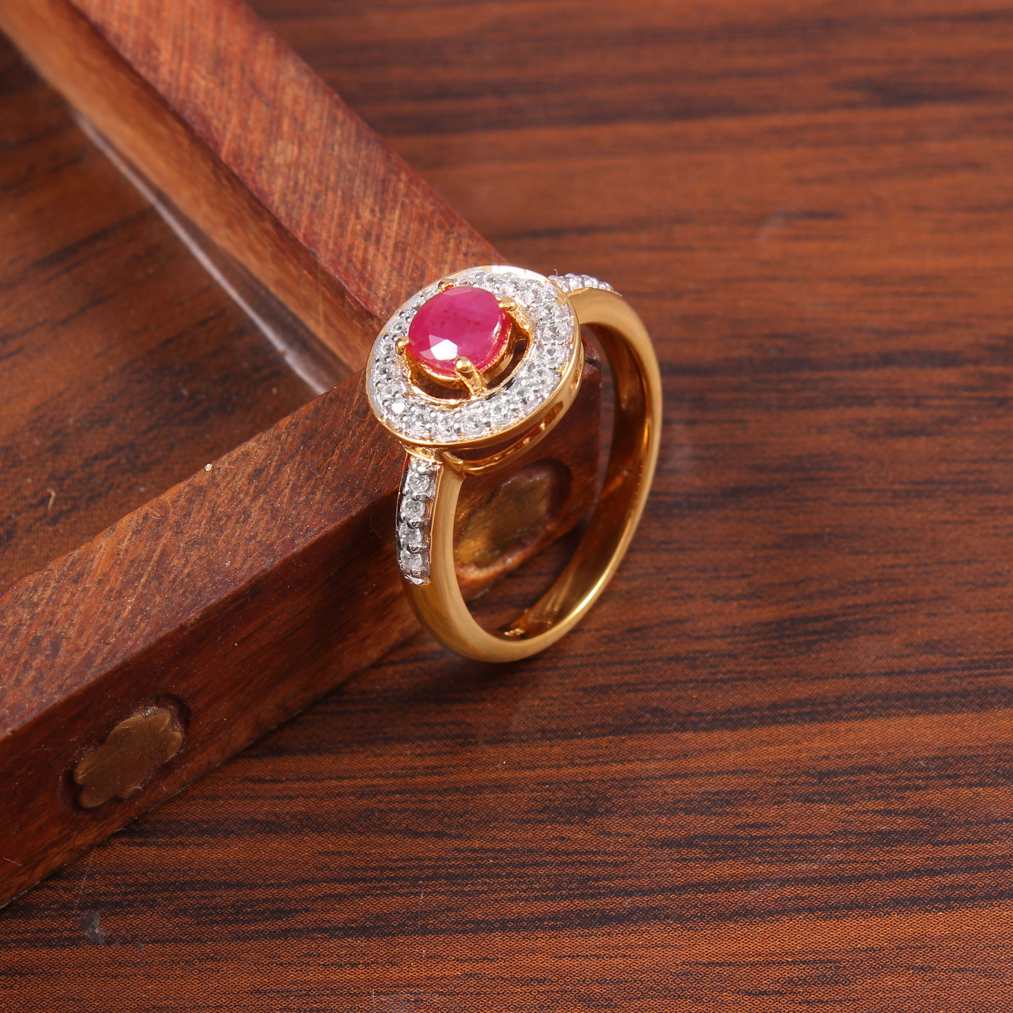 Ruby Halo Engagement Ring With Natural White Zircon