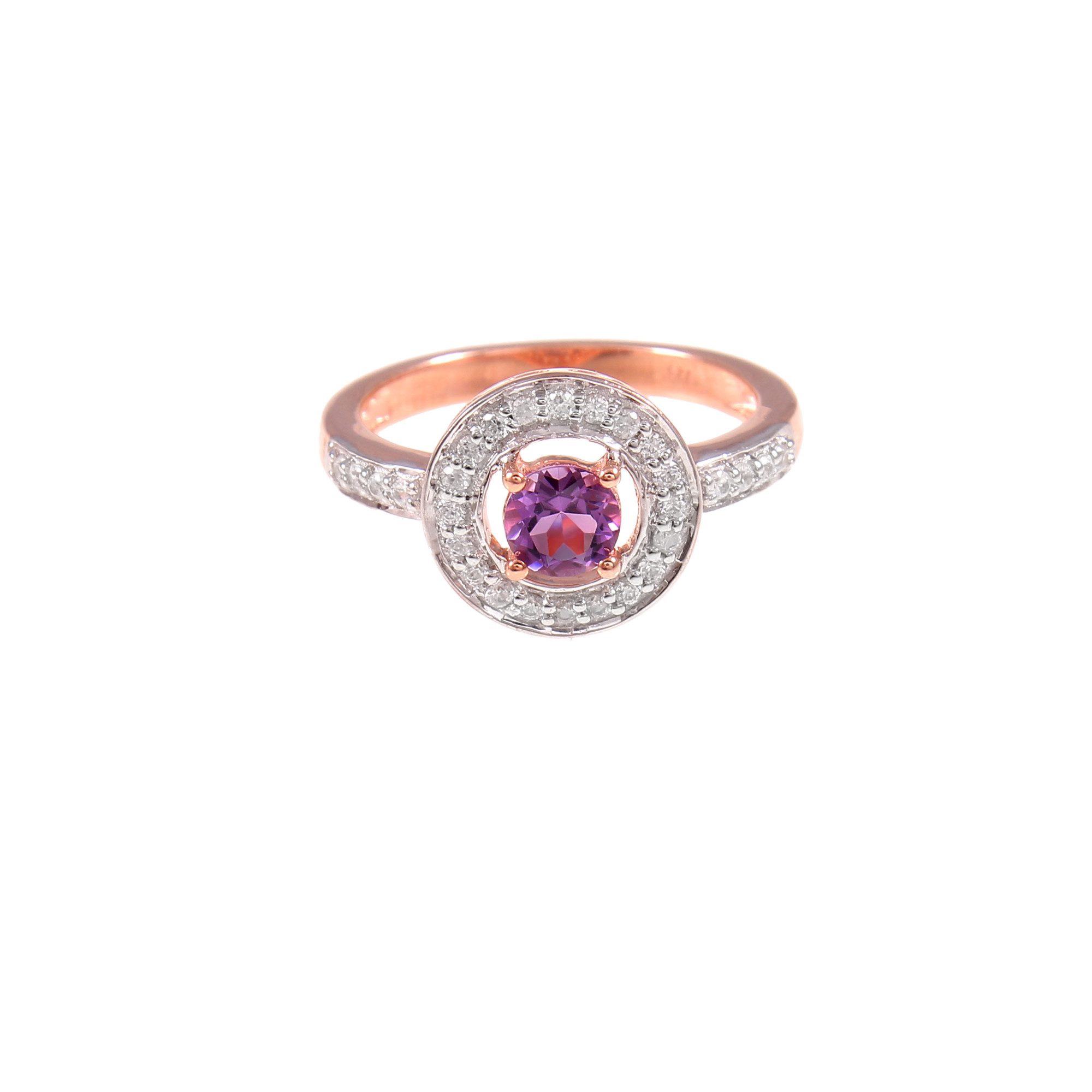 Amethyst Halo Engagement Ring With Natural White Zircon