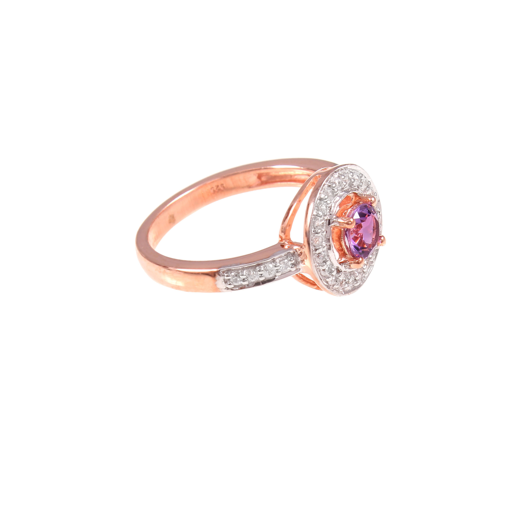 Amethyst Halo Engagement Ring With Natural White Zircon