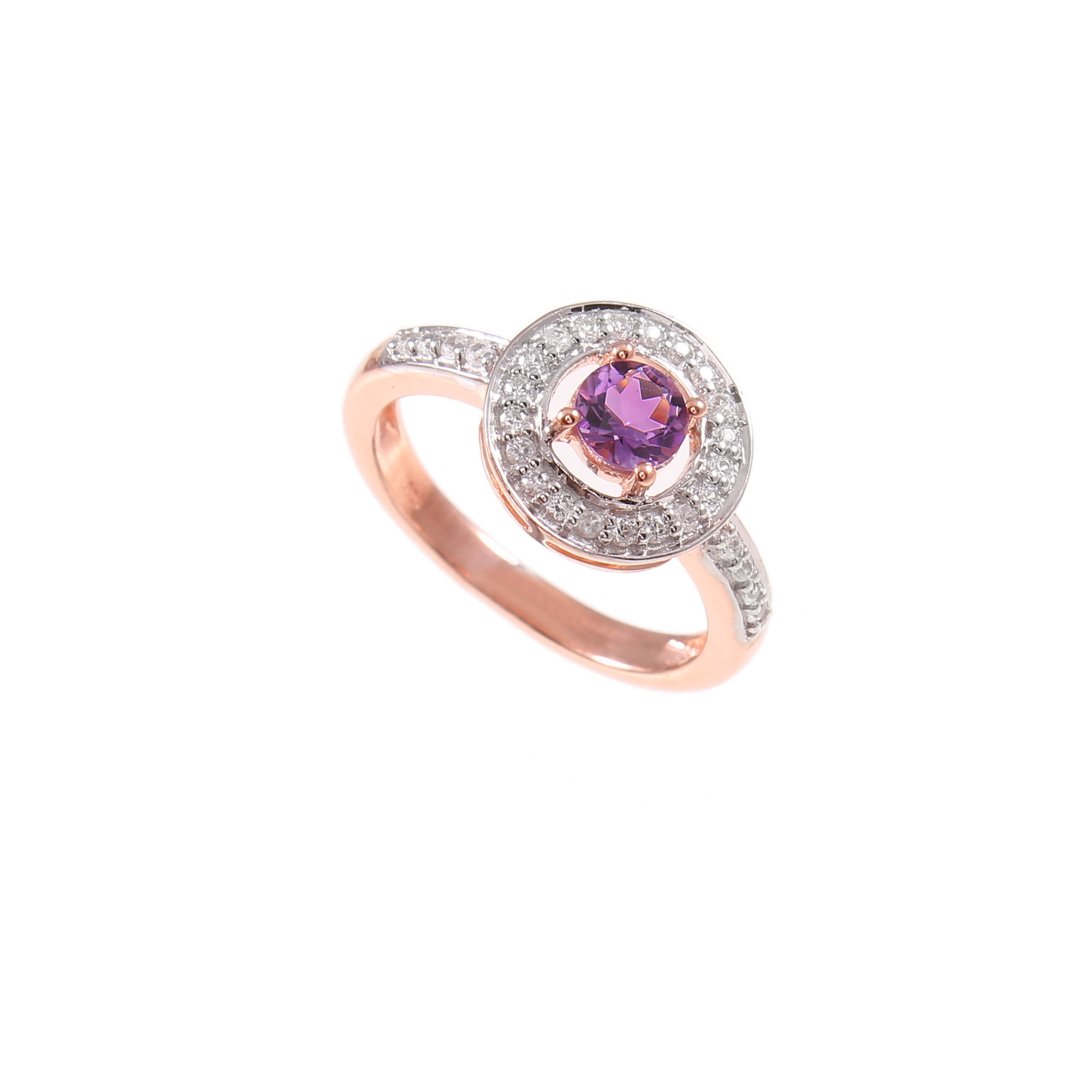 Amethyst Halo Engagement Ring With Natural White Zircon