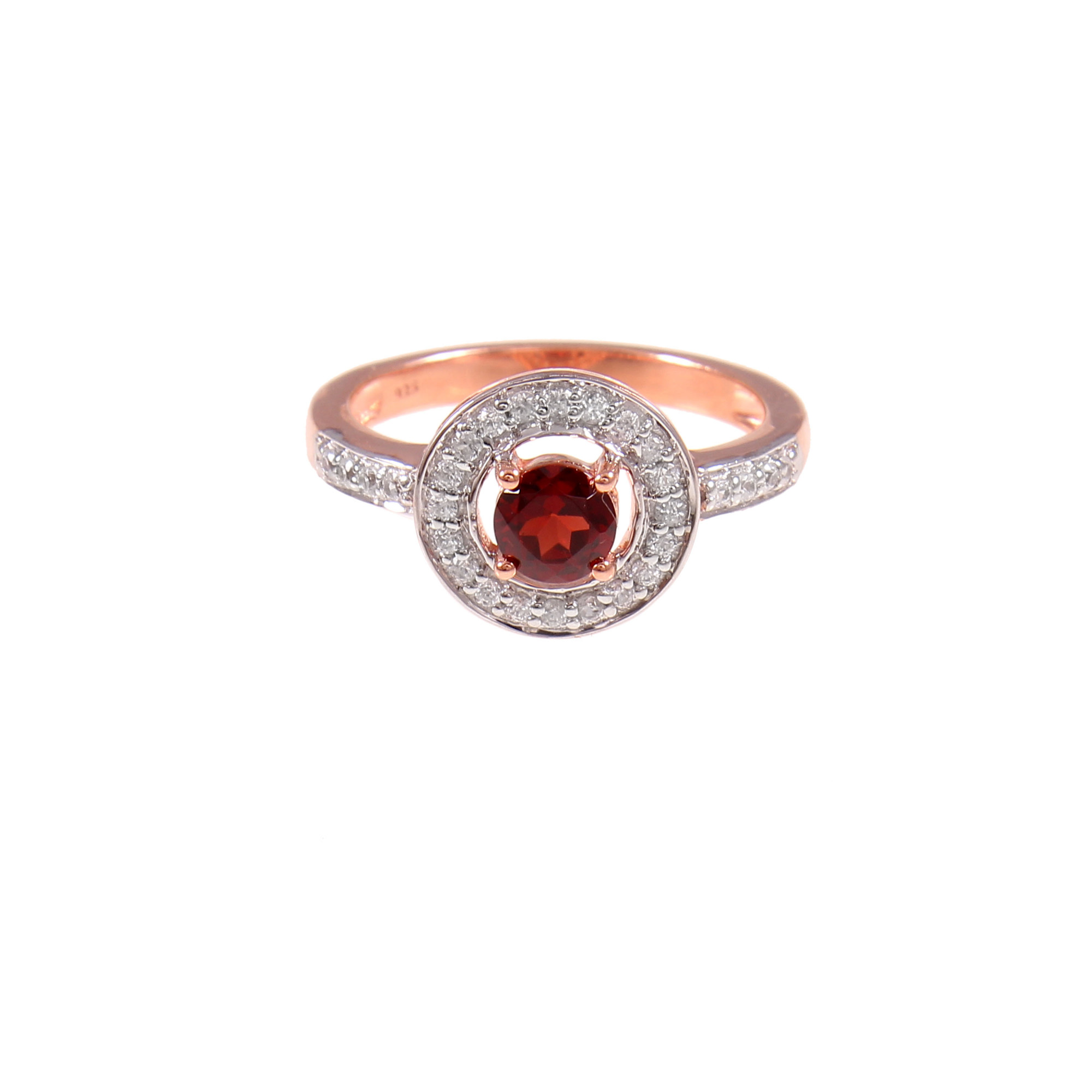 Red Garnet Halo Engagement Ring With Natural White Zircon