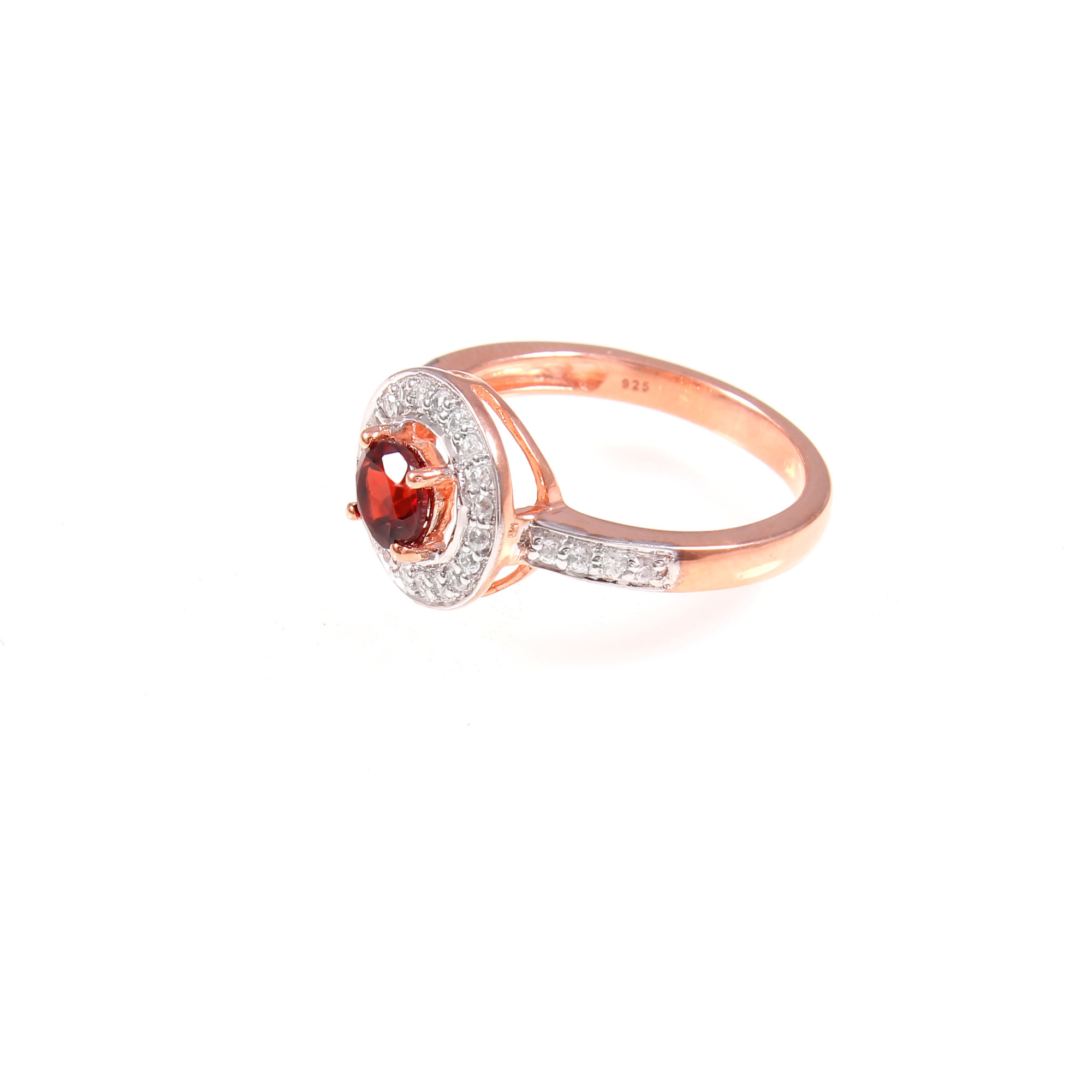 Red Garnet Halo Engagement Ring With Natural White Zircon