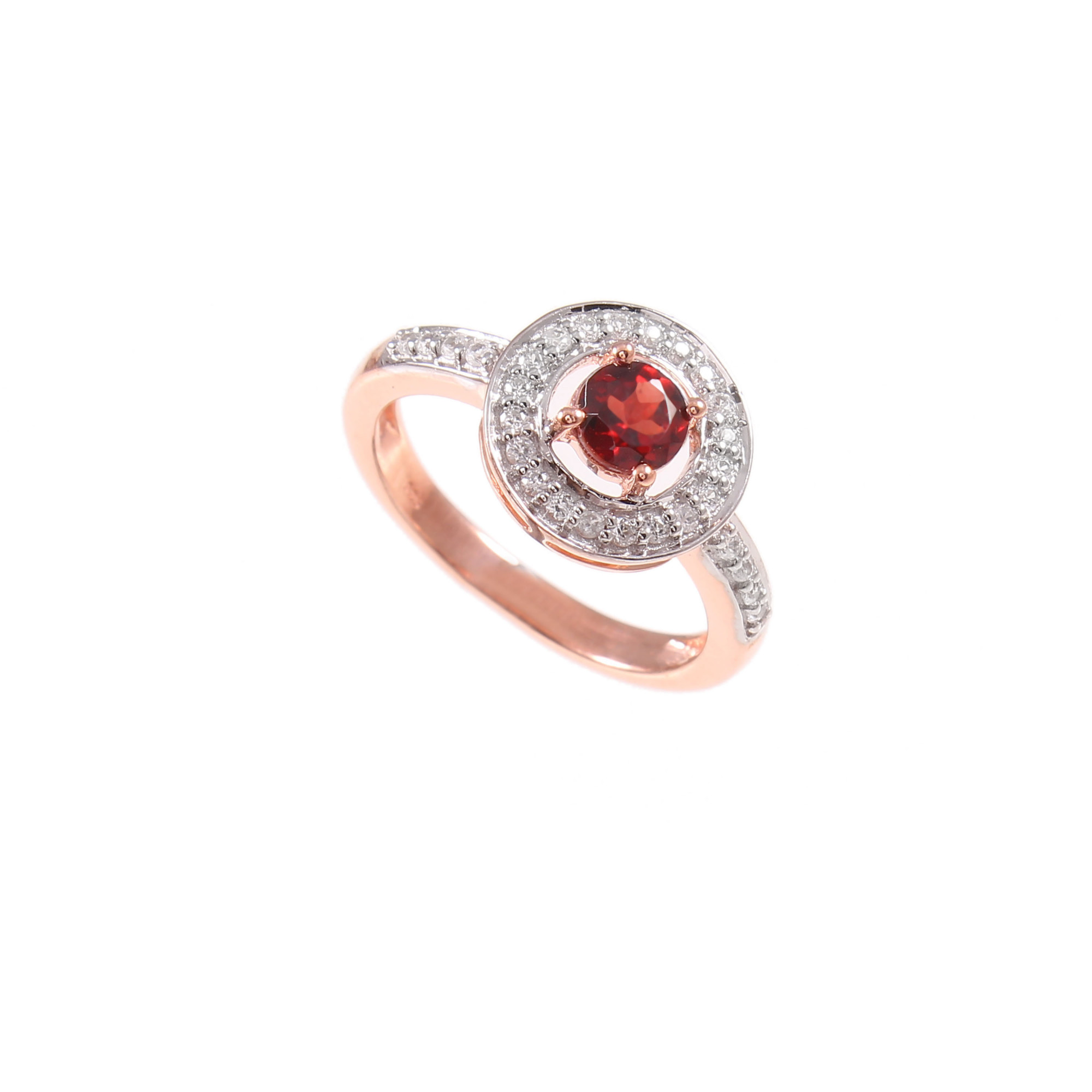 Red Garnet Halo Engagement Ring With Natural White Zircon
