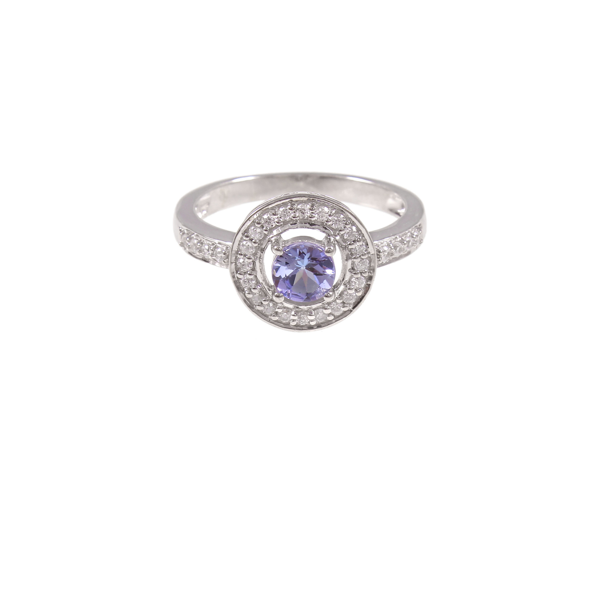 Tanzanite Halo Engagement Ring With Natural White Zircon