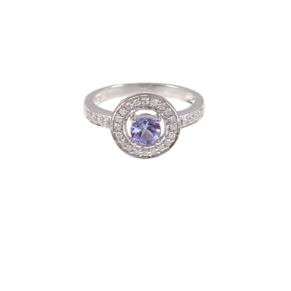 Image of Tanzanite Halo Engagement Ring With Natural White Zircon