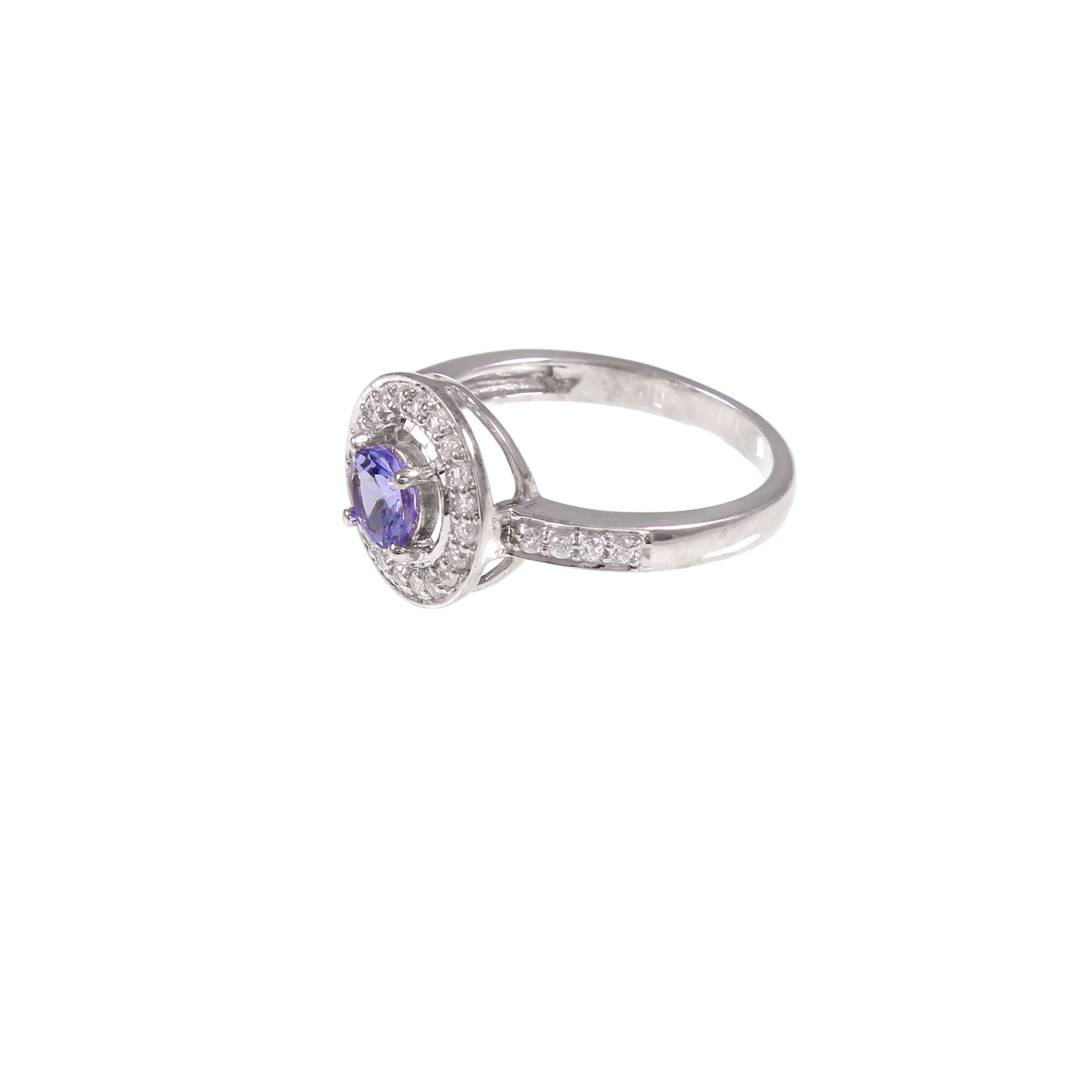 Tanzanite Halo Engagement Ring With Natural White Zircon