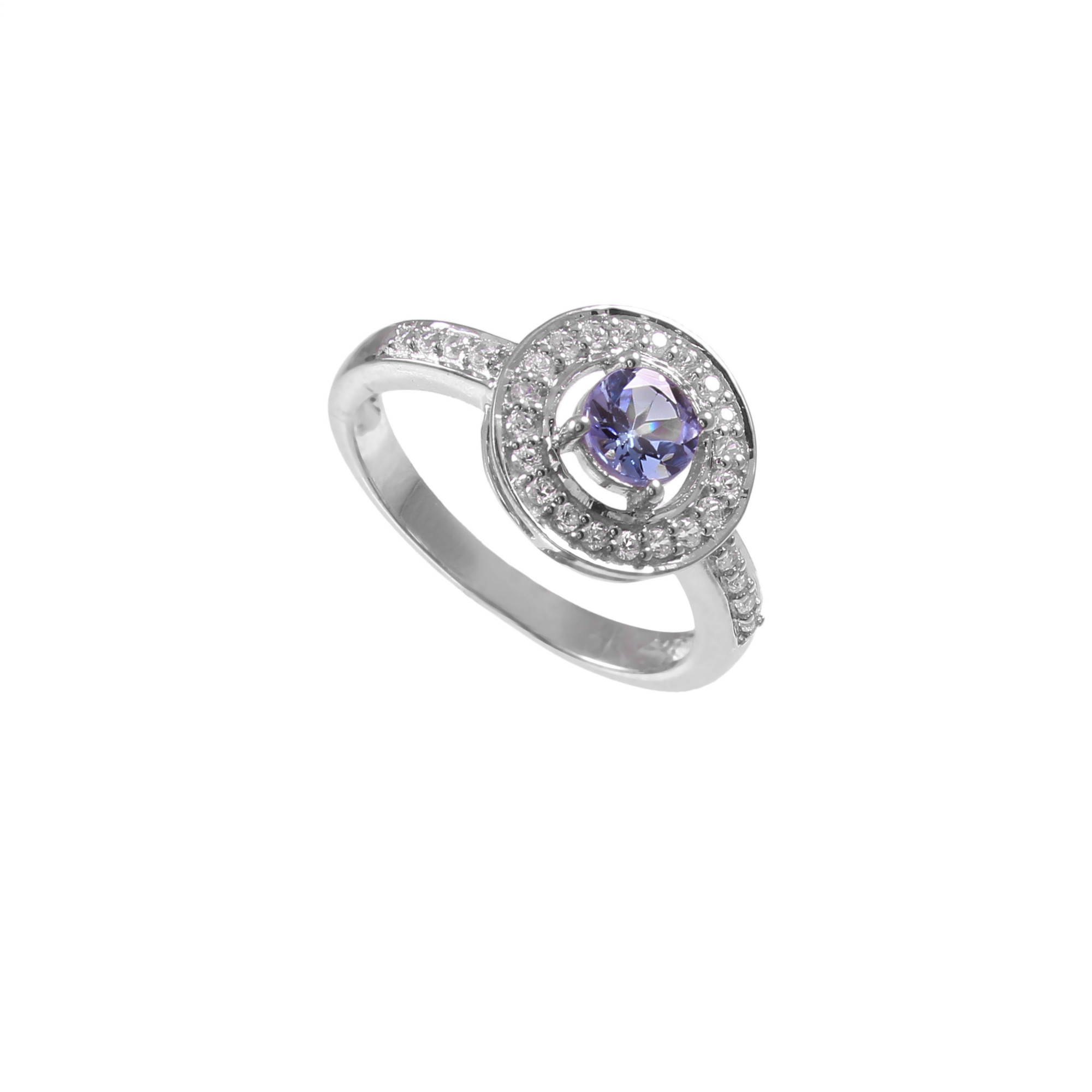 Tanzanite Halo Engagement Ring With Natural White Zircon
