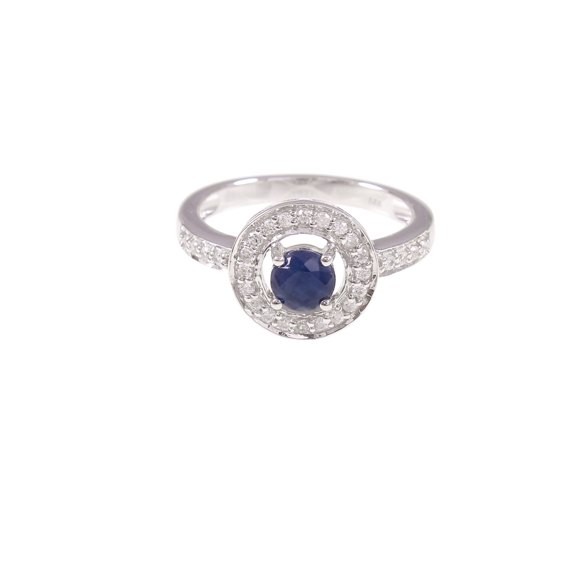 Blue Sapphire Halo Engagement Ring With Natural White Zircon