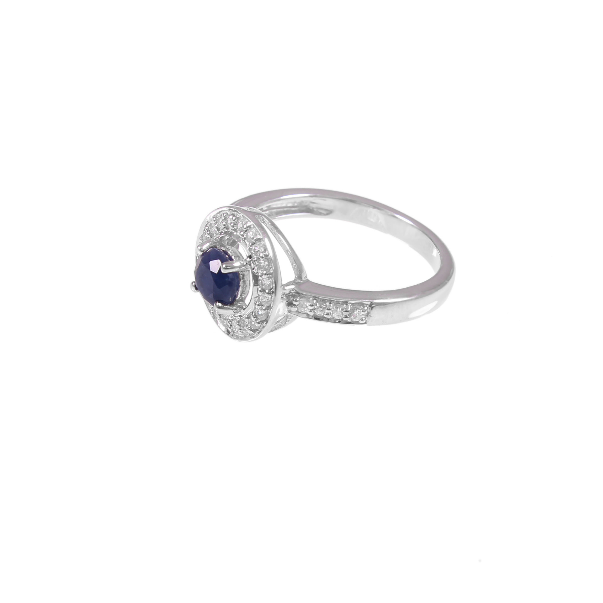 Blue Sapphire Halo Engagement Ring With Natural White Zircon