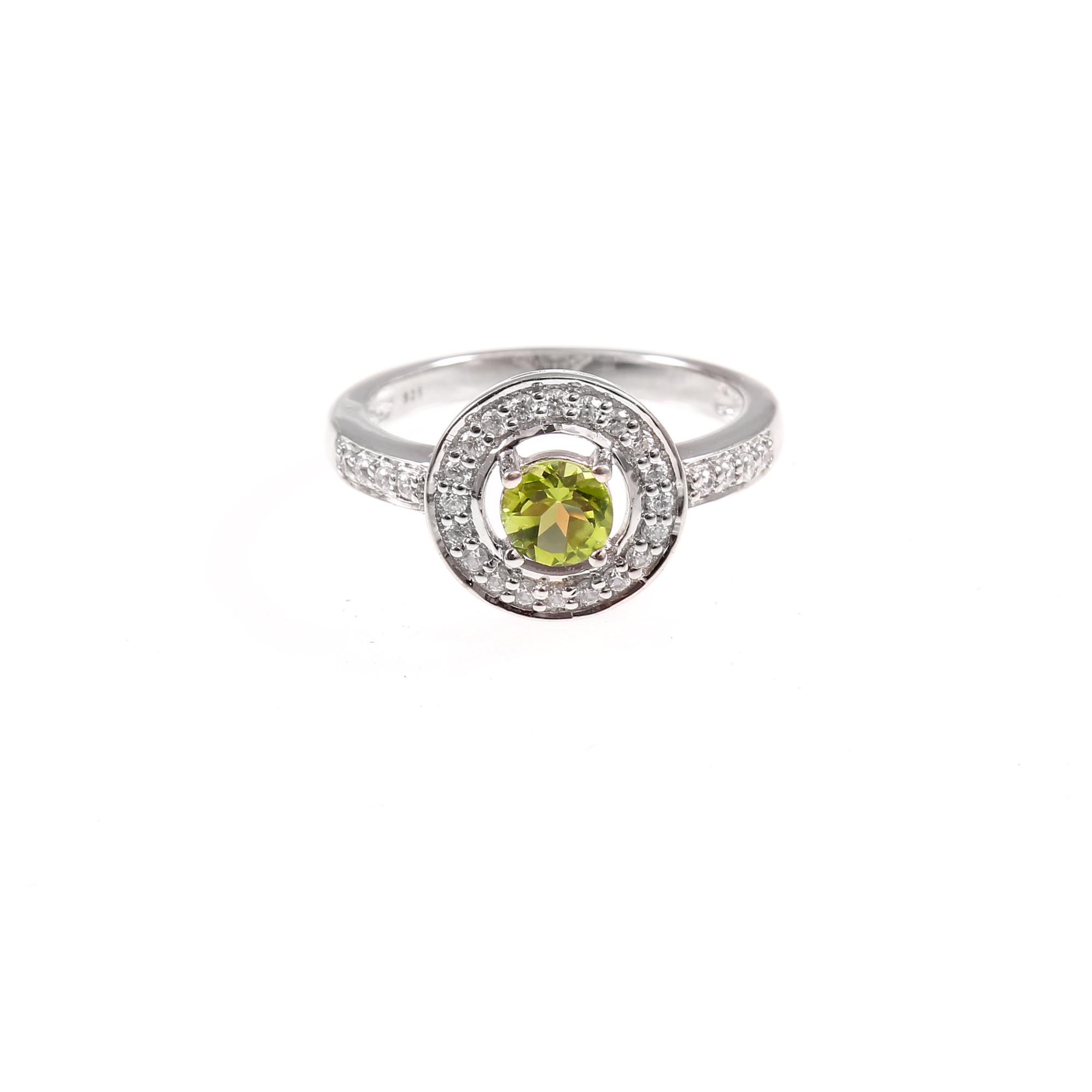 Peridot Halo Engagement Ring With Natural White Zircon