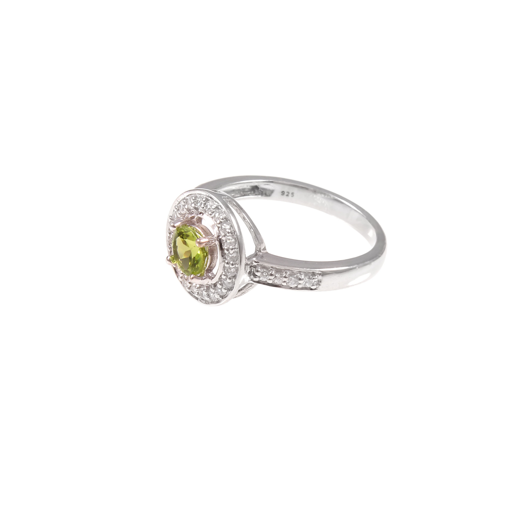 Peridot Halo Engagement Ring With Natural White Zircon