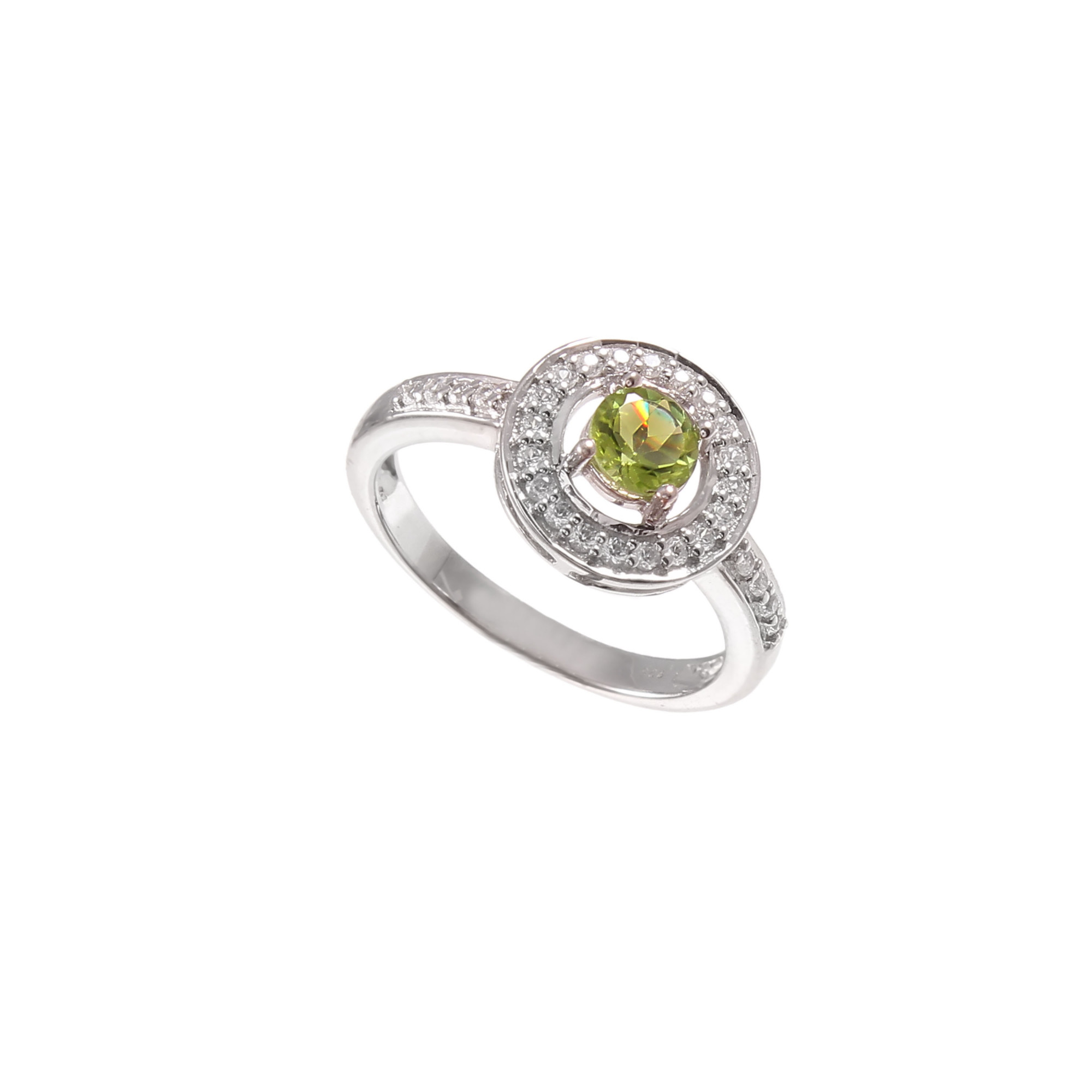 Peridot Halo Engagement Ring With Natural White Zircon