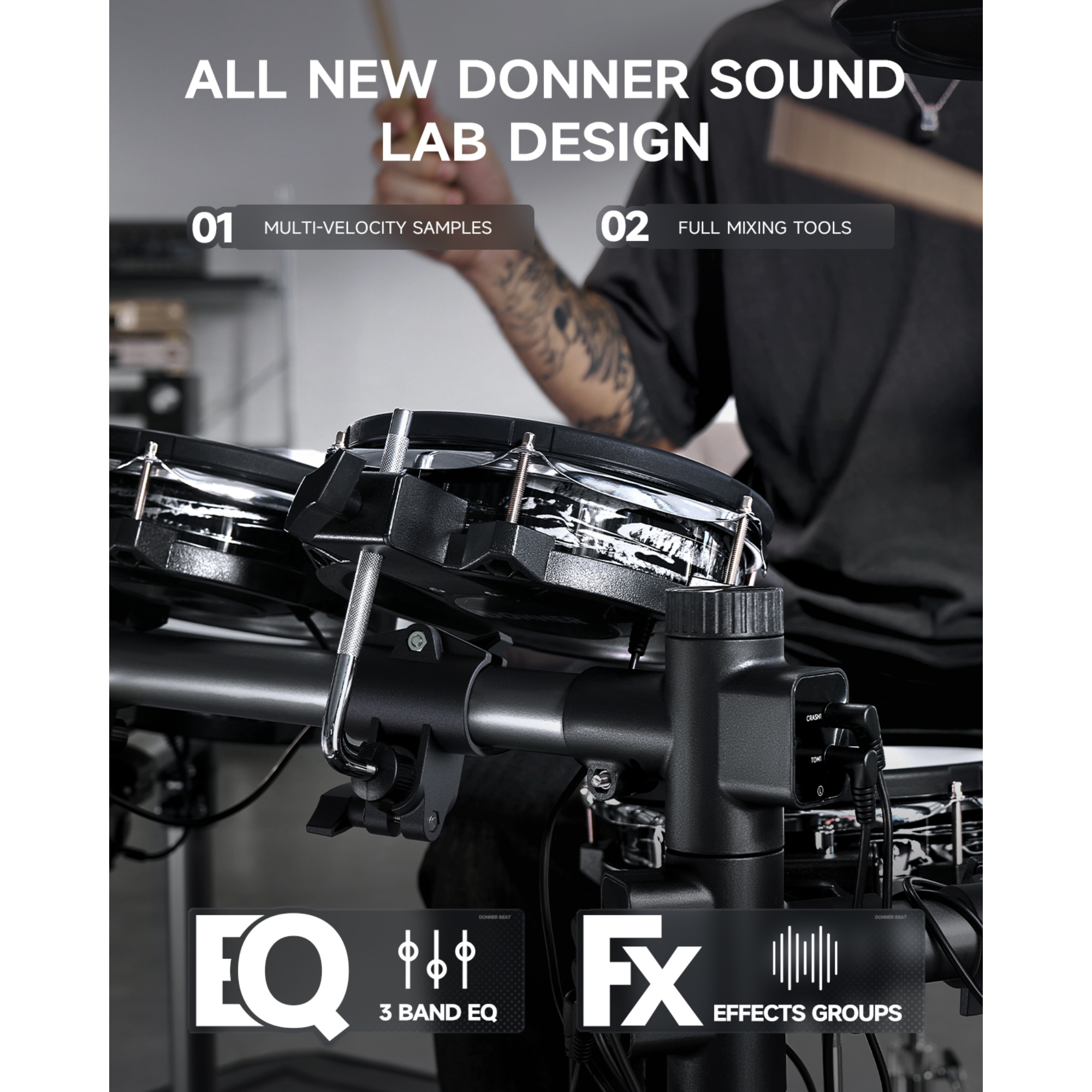 Donner BEAT 5-Drum 3-Cymbal Electronic Drumkit Set with Touch Screen for Pros