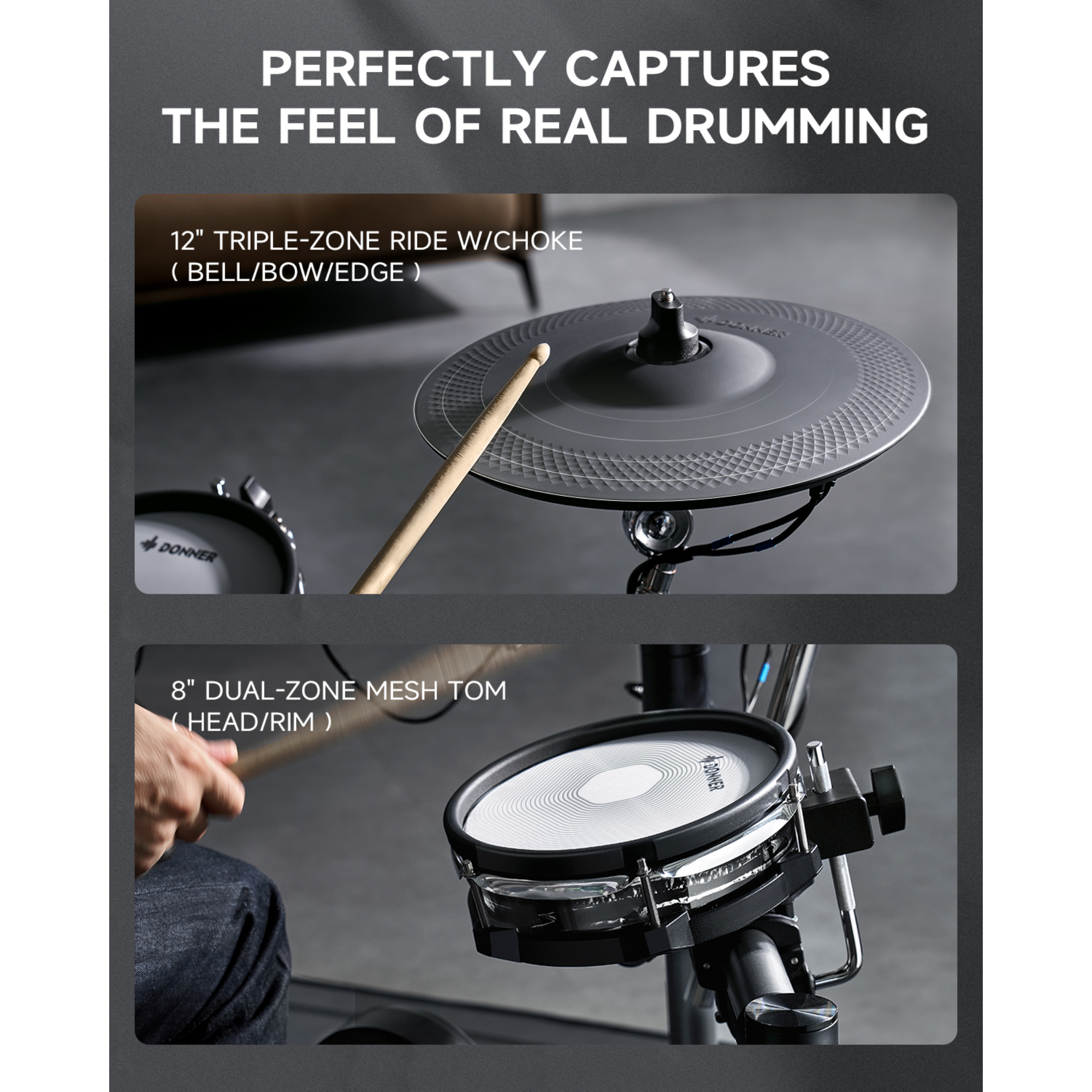Donner BEAT 5-Drum 3-Cymbal Electronic Drumkit Set with Touch Screen for Pros