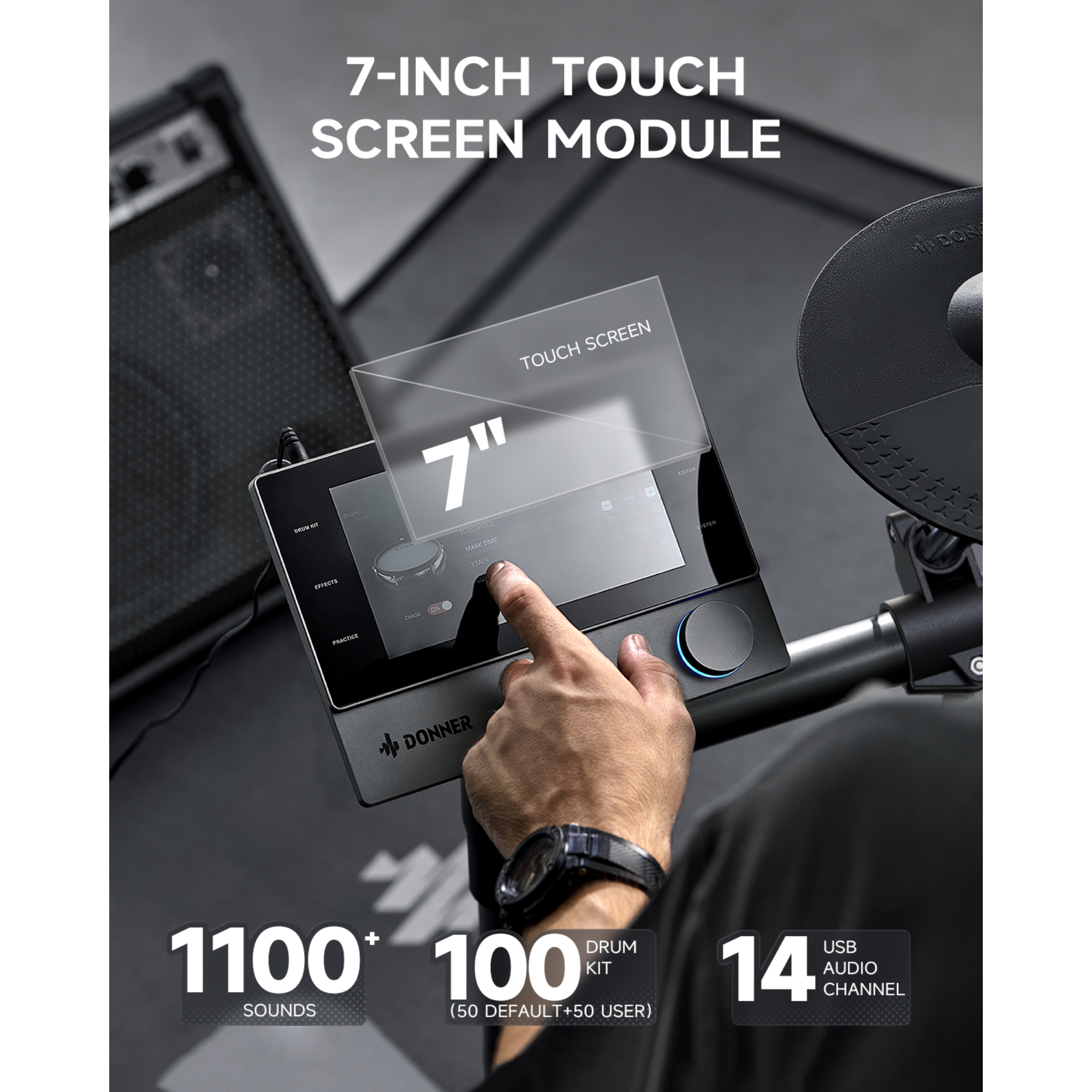 Donner BEAT 5-Drum 3-Cymbal Electronic Drumkit Set with Touch Screen for Pros