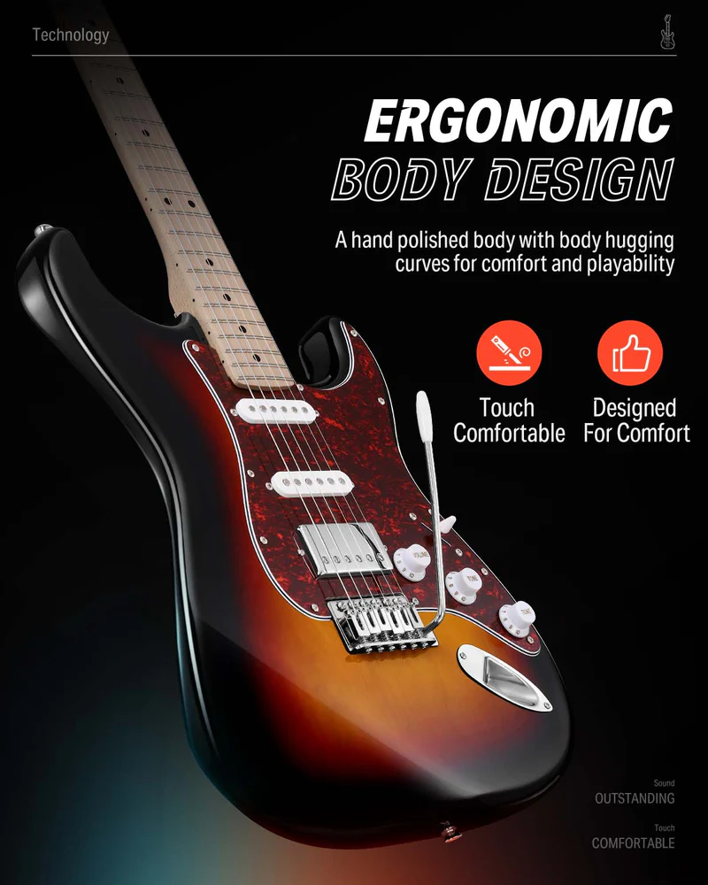 Donner Electric Guitar DST-152S 39 Electric Guitar Kit HSS Pickup Coil Split Guitar Starter Pack for Adult Beginners with Amp Bag Accessories Sunburst