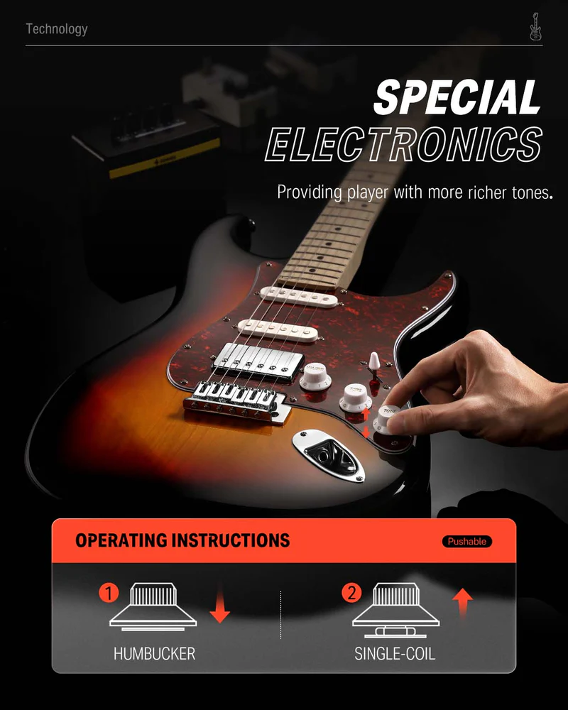 Donner Electric Guitar DST-152S 39 Electric Guitar Kit HSS Pickup Coil Split Guitar Starter Pack for Adult Beginners with Amp Bag Accessories Sunburst