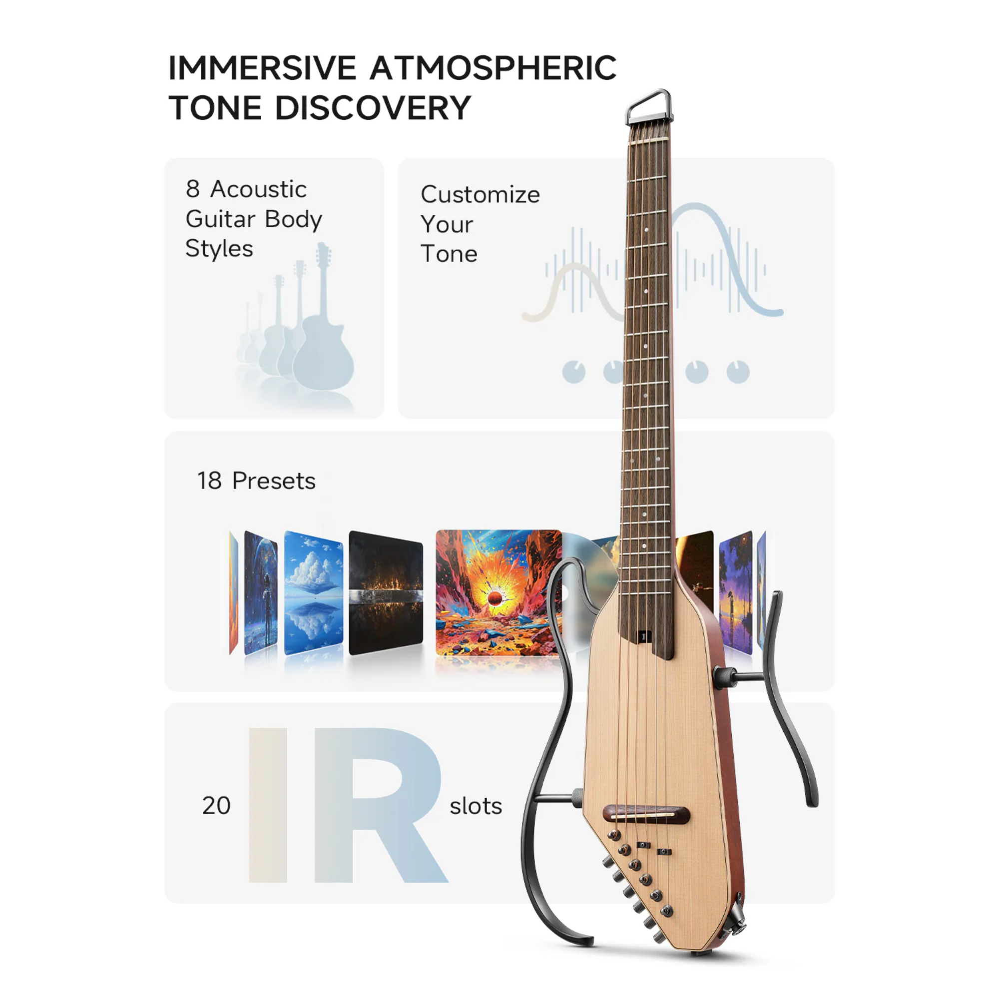 Donner HUSH-I PRO Natural Acoustic-Electric Travel Guitar Kit with onboard Effects