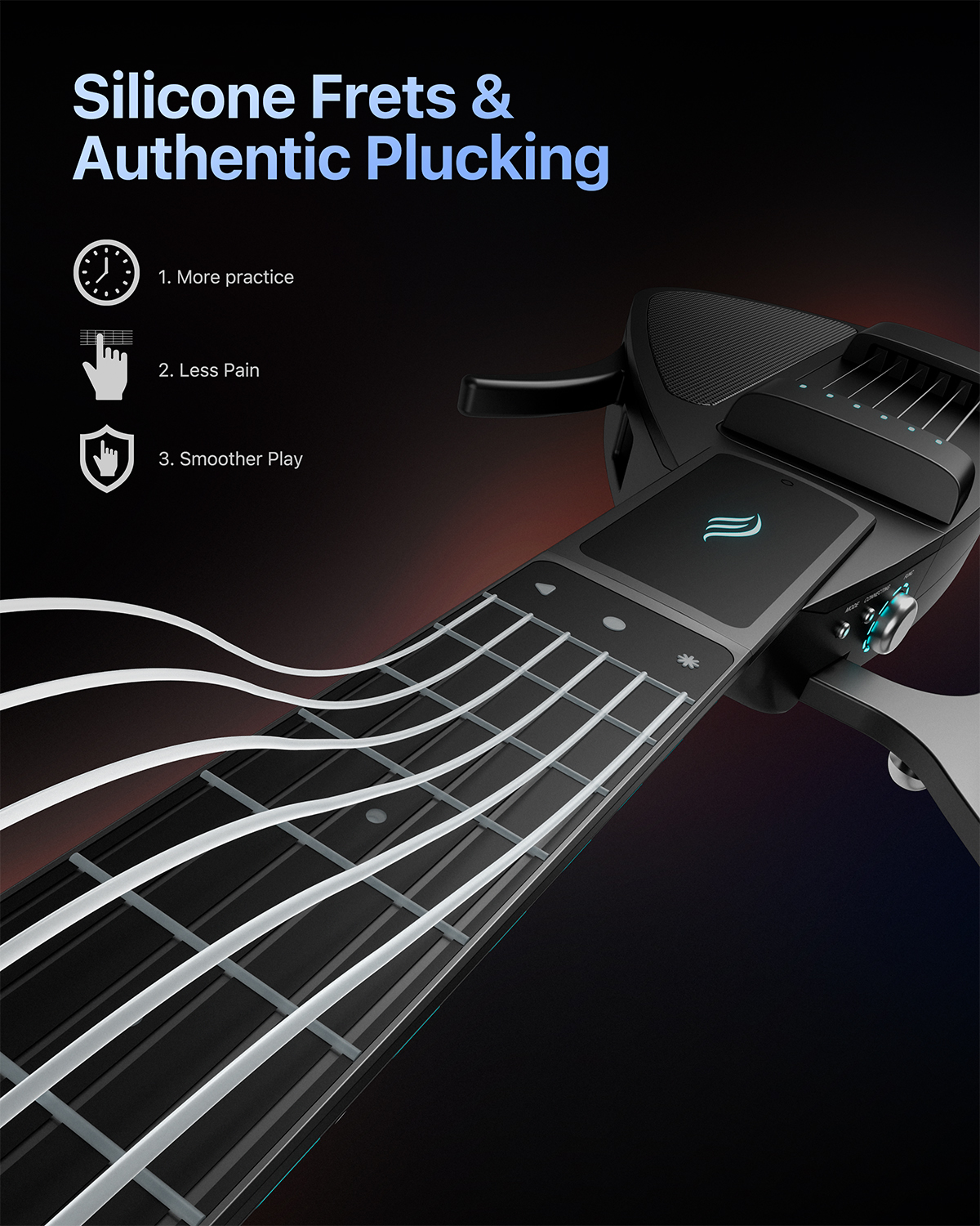 Enya CYBER-G Pick model Stringless Smart Guitar Foldable Travel Backing Guitar Built-in Drum Machine Bassline 20 instrument Sounds for One-Man Band App Interactive Chord Sheets For Adults Teens Black