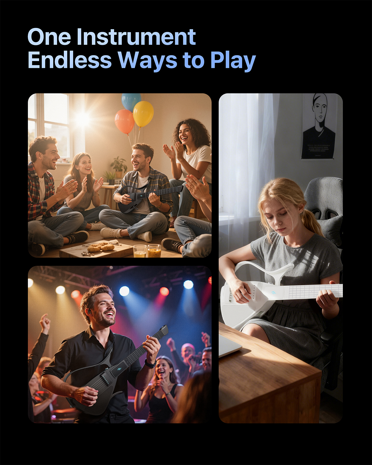 Enya CYBER-G Pick model Stringless Smart Guitar Foldable Travel Backing Guitar Built-in Drum Machine  Bassline 20 instrument Sounds for One-Man Band App Interactive Chord Sheets For Adults  Teens White