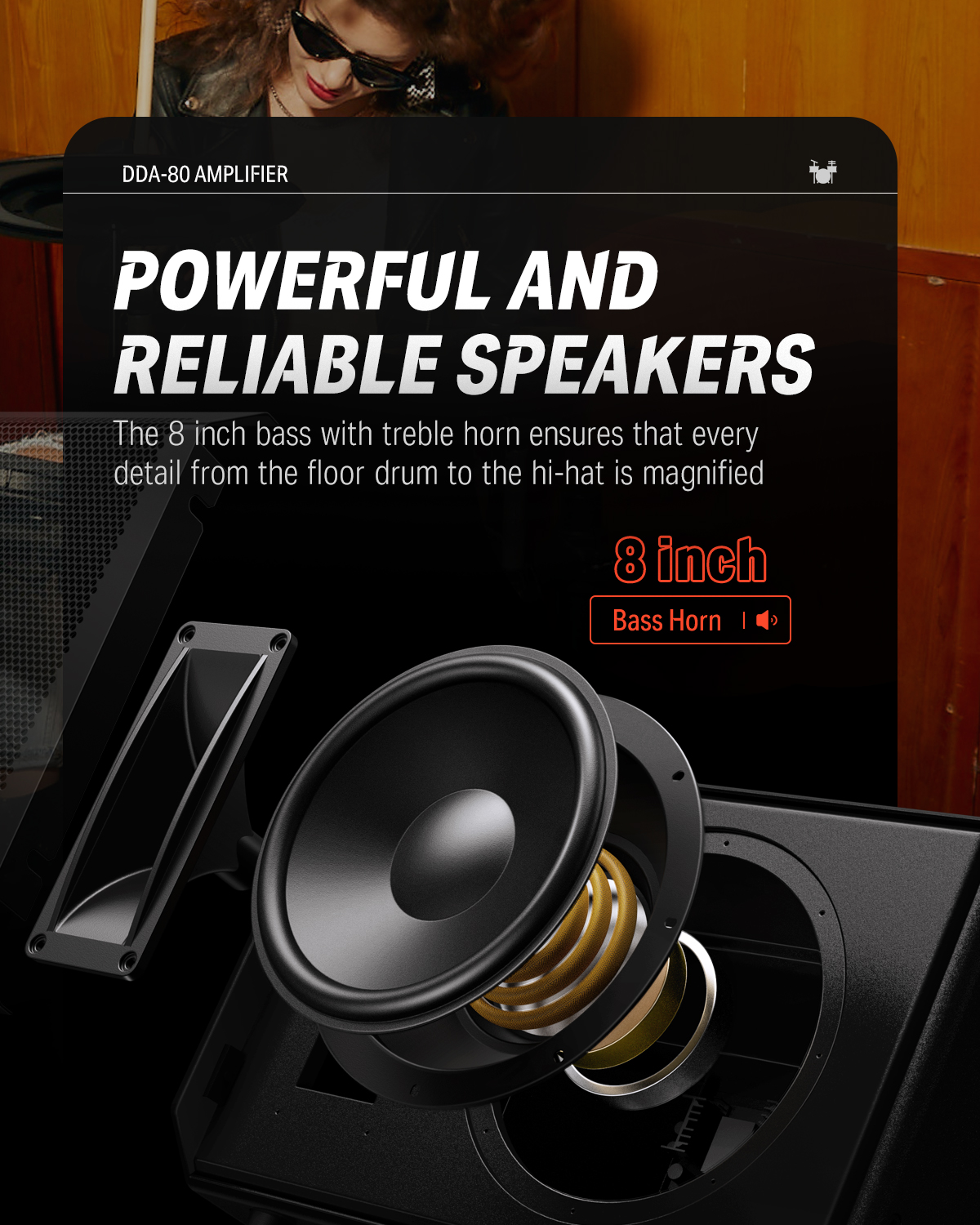 Donner Electric Drum AMP  DDA-80 80-Watt Wireless Electronic Drum Amplifier Professional