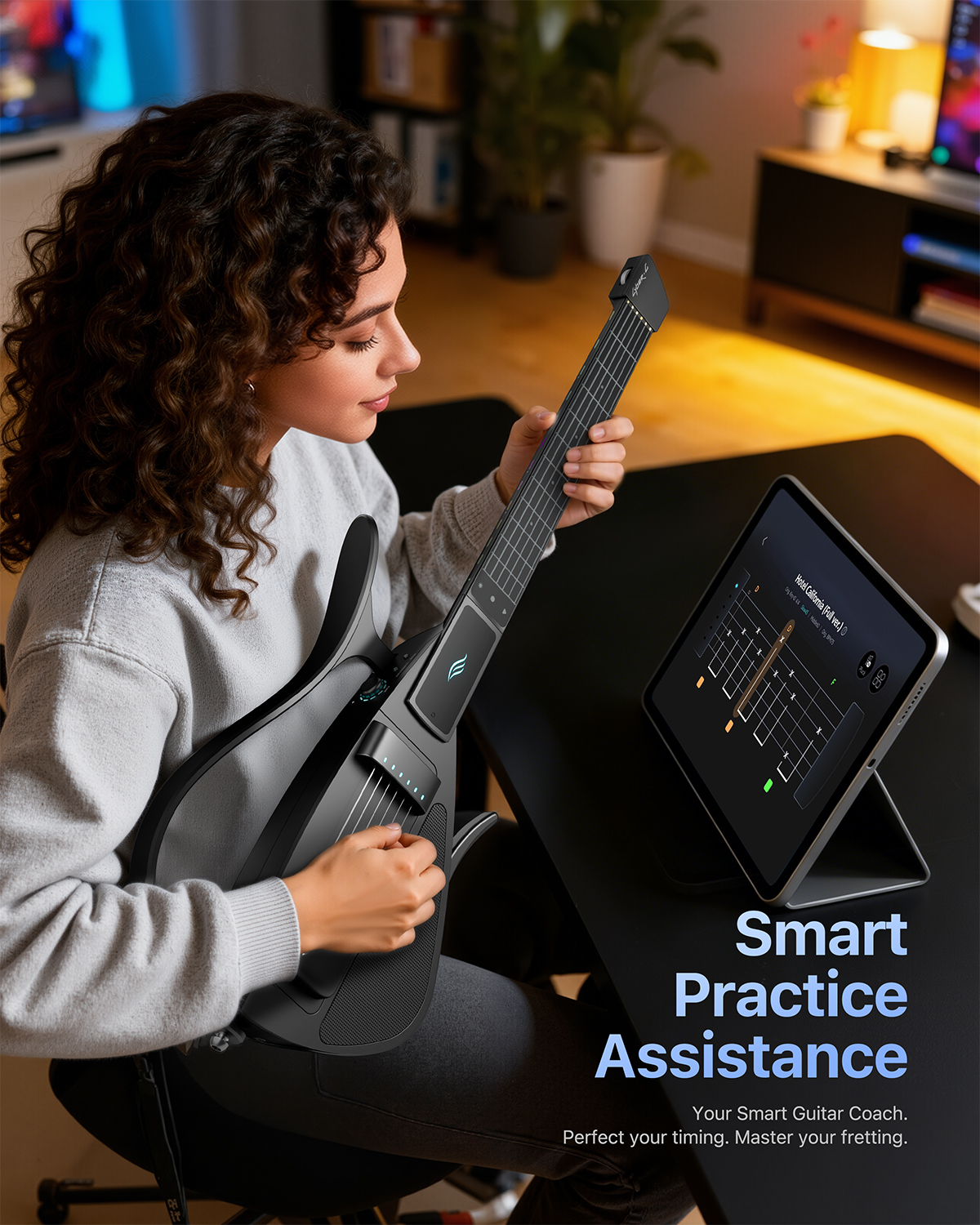 Enya CYBER-G Pick model Stringless Smart Guitar Foldable Travel Backing Guitar Built-in Drum Machine Bassline 20 instrument Sounds for One-Man Band App Interactive Chord Sheets For Adults Teens White