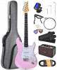 Leo Jaymz Pink Beginner Electric Guitar Complete Kit with Portable Amp, Padded Gig Bag &amp; Full Accessories, Maple Neck SSS Pickups