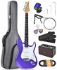 Leo Jaymz purple Beginner Electric Guitar Complete Kit with Portable Amp, Padded Gig Bag &amp; Full Accessories, Maple Neck SSS Pickups