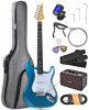 Leo Jaymz Blue Beginner Electric Guitar Complete Kit with Portable Amp, Padded Gig Bag &amp; Full Accessories, Maple Neck SSS Pickups