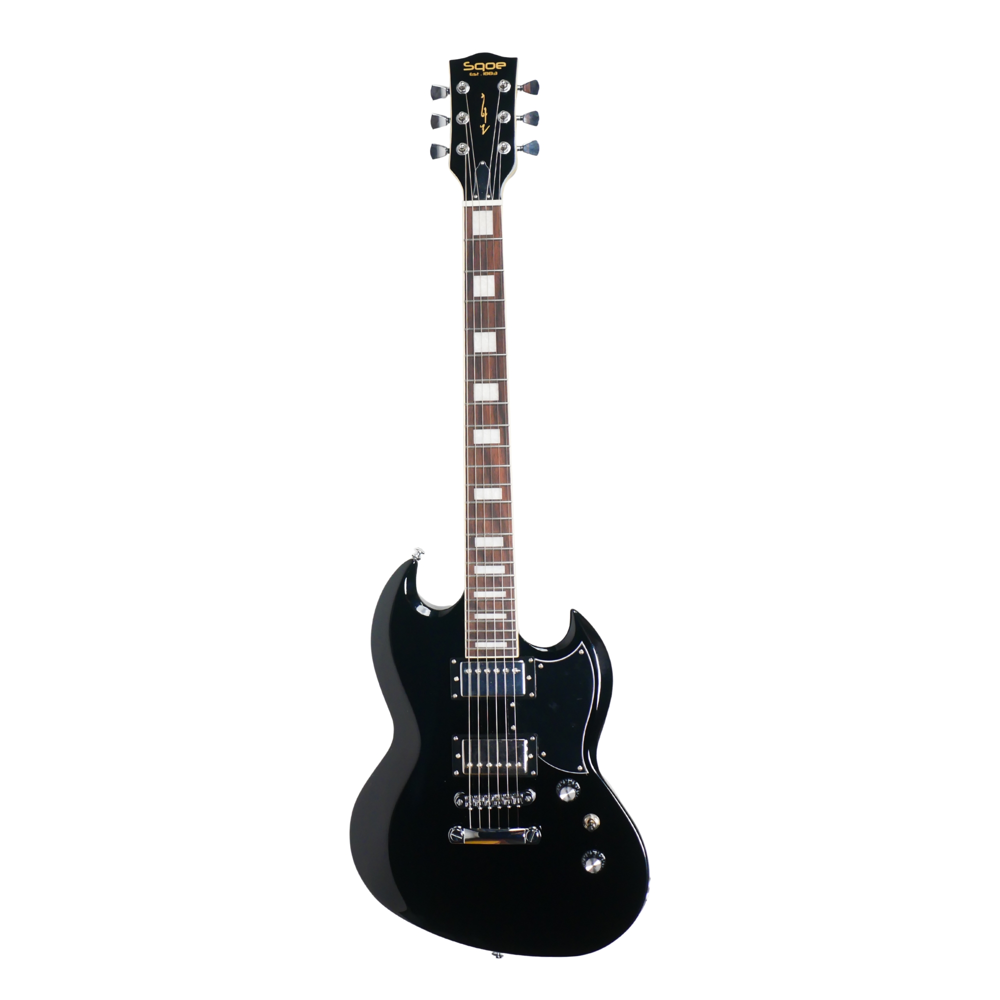 SQOE SESG450 Electric Guitar Arsenal Devils Horns Series Black warrior SG Shape with Dual Humbuckers