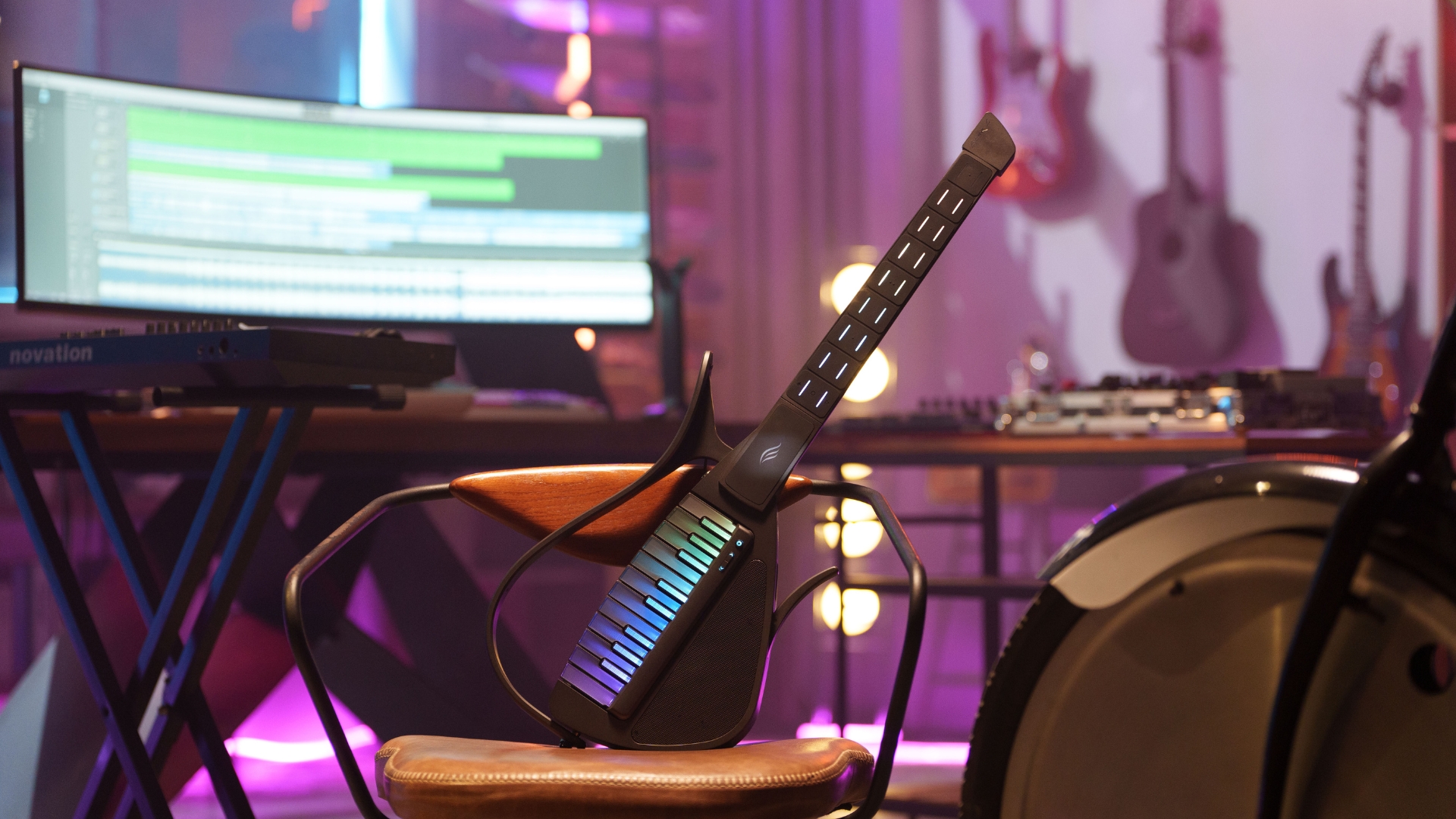 Enya CYBER-G Stringless Smart Guitar Foldable Travel Backing Guitar Built-in Drum Machine Bassline 20 instrument Sounds for One-Man Band App Interactive Chord Sheets For Adults TeensWhite