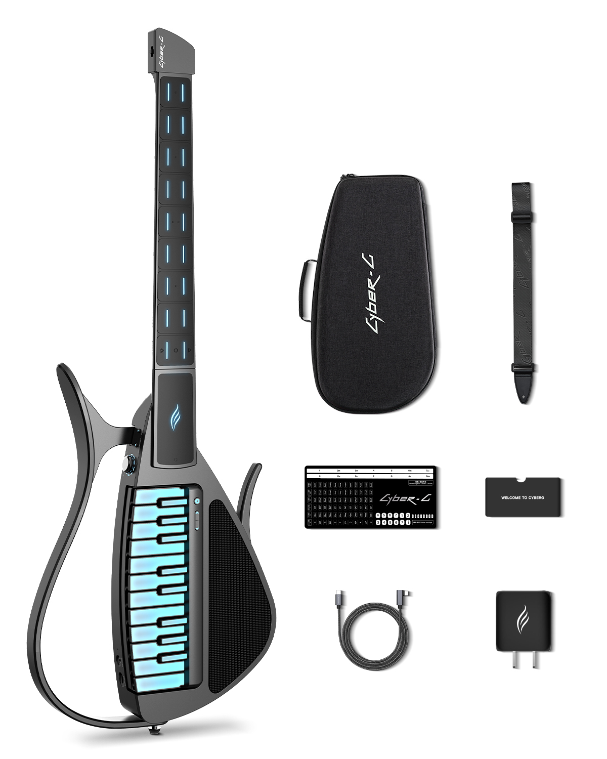 Enya CYBER-G Stringless Smart Guitar Foldable Travel Backing Guitar Built-in Drum Machine Bassline 20 instrument Sounds for One-Man Band App Interactive Chord Sheets For Adults TeensBlack