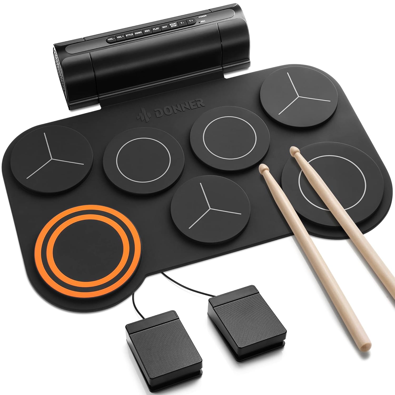 Donner DED20 Electronic Drum Set - 7 Pads Electric Roll Up Quiet Drum With Built-in Speaker 40 Lessons Included - Kids Holiday Christmas Birthday Gift Instrument Toys