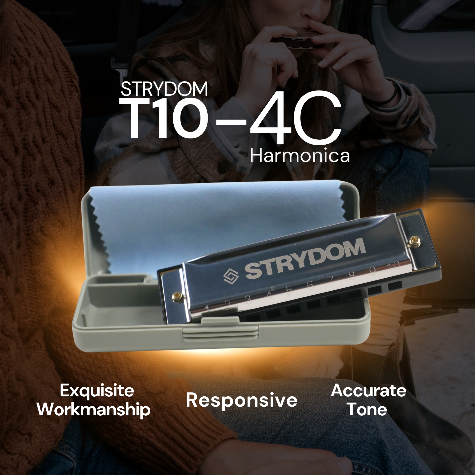 Strydom 10 Holes 40 Tones Professional Chromatic Harmonica Key of C Harmonica for Adults Professional Player and StudentsT10-40
