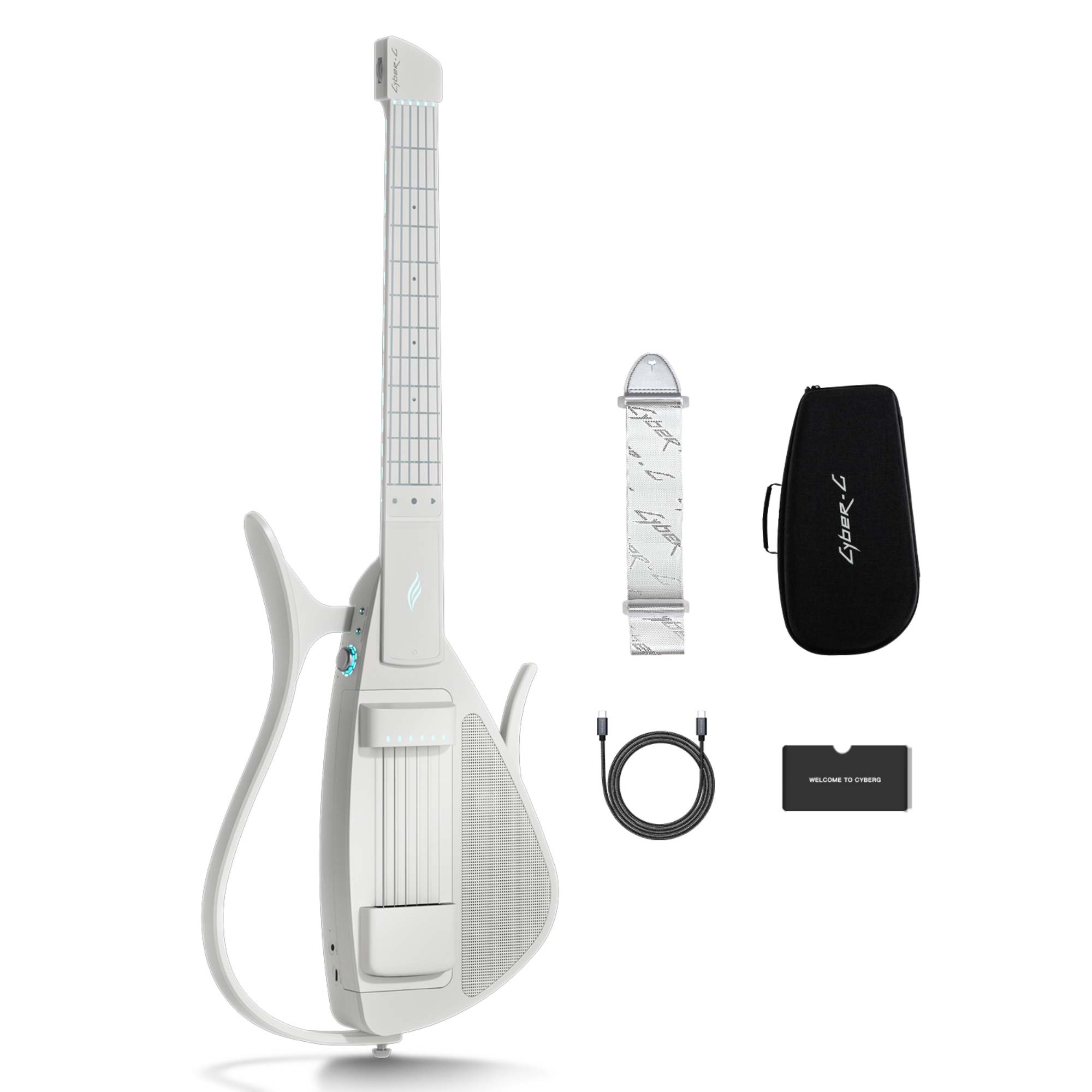Enya CYBER-G Pick model Stringless Smart Guitar Foldable Travel Backing Guitar Built-in Drum Machine  Bassline 20 instrument Sounds for One-Man Band App Interactive Chord Sheets For Adults  Teens White