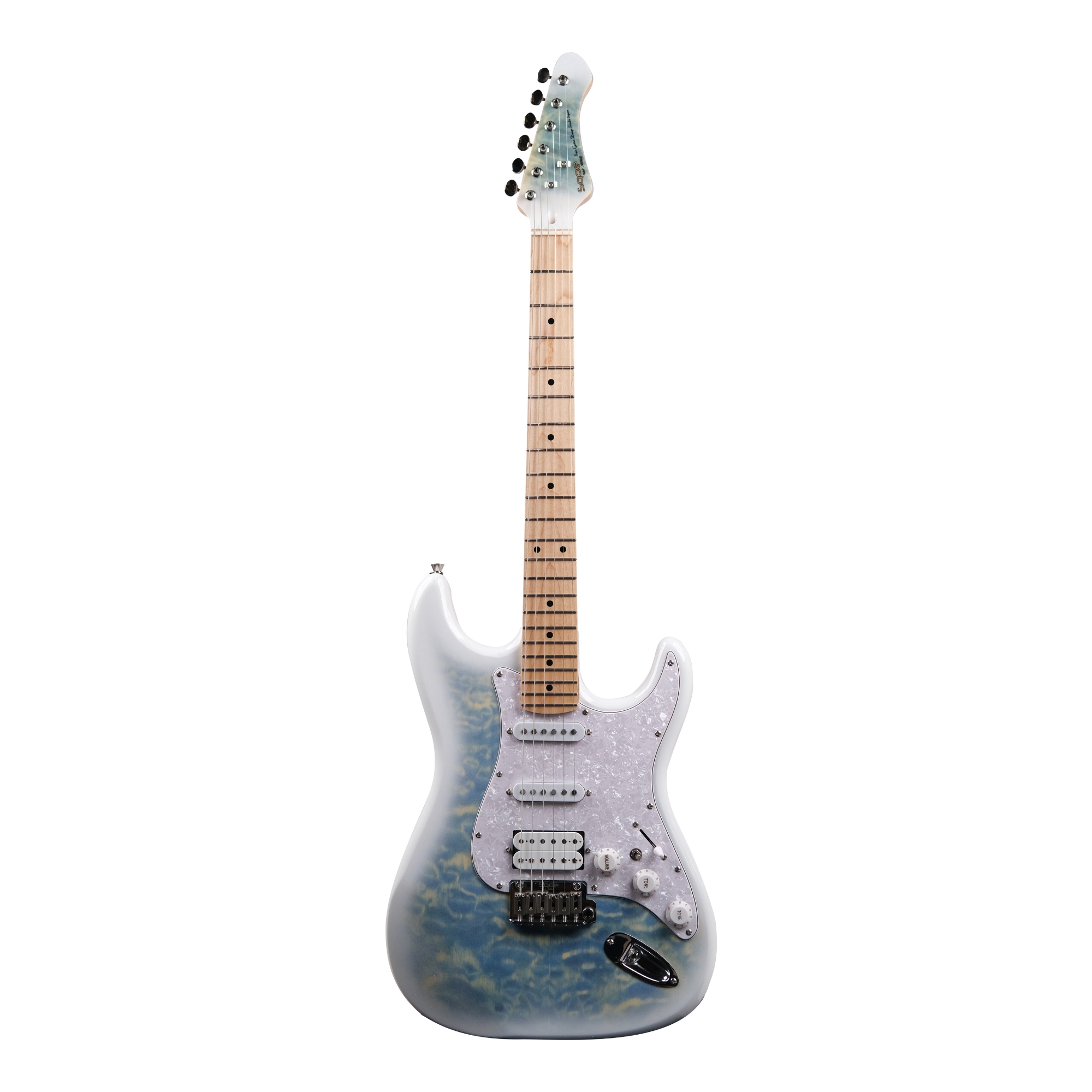 SQOE SEST699 alnico 5 HSS Quilted maple top - Frost blue quilt