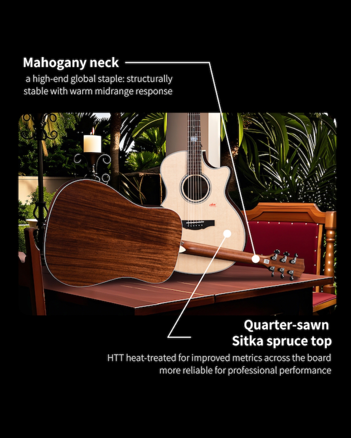 Kepma G1SE GA Vintage Semi Acoustic Guitar with L1 Loop Pickup Premium Grand Auditorium Guitar