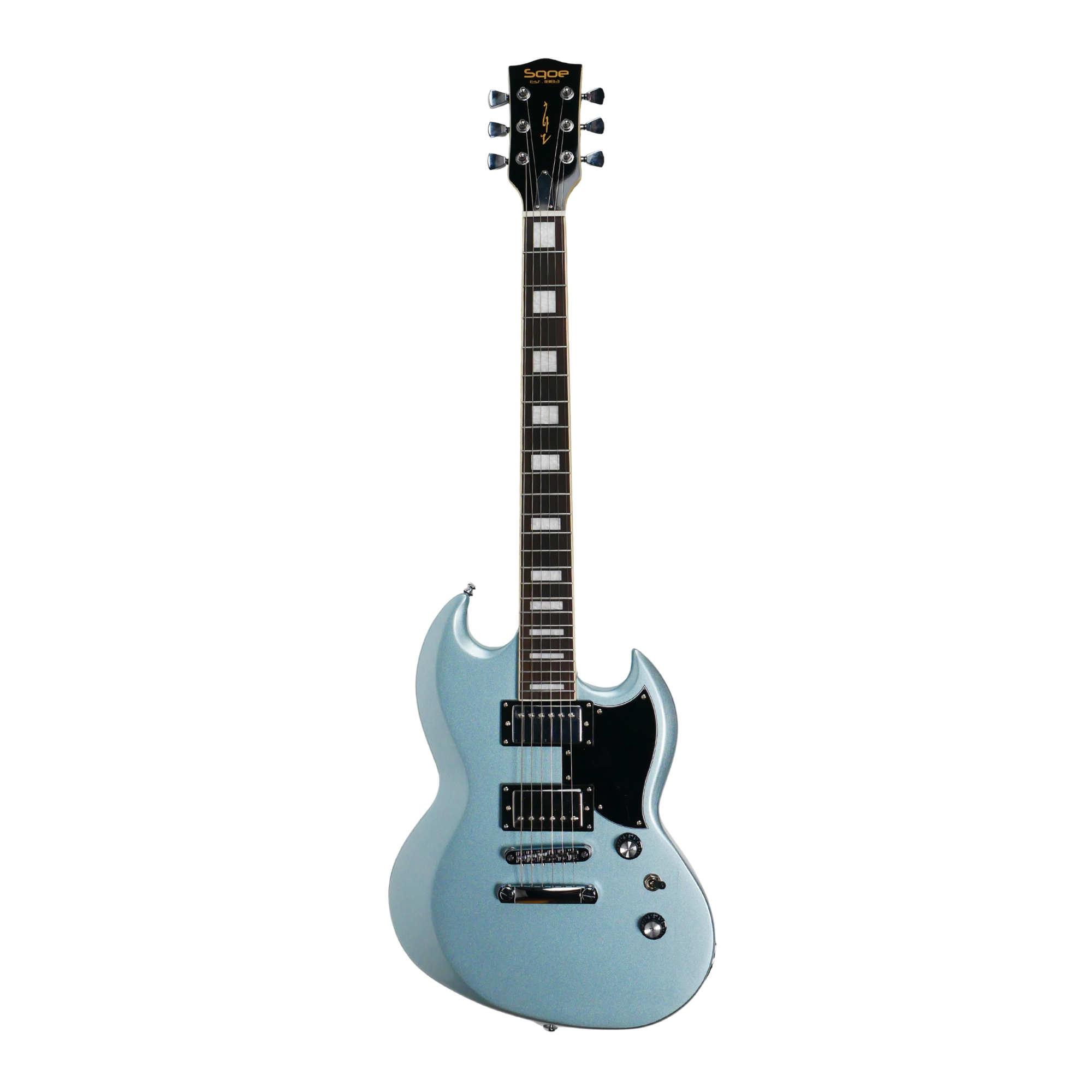 SQOE SESG450 Electric Guitar Arsenal Devils Horns Series Frost Blue SG Shape with Dual Humbuckers