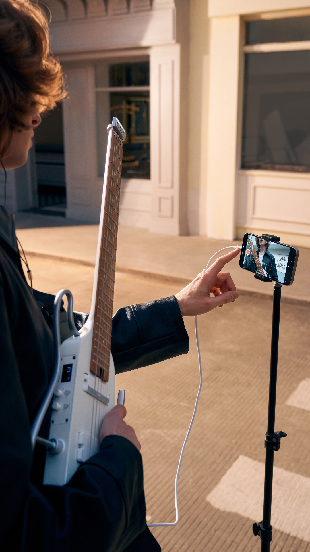 Donner HUSH X PRO White Electric Guitar Kit - Smart Travel Guitar with Dozens of Preset Combinations 7 Tone Sim Options