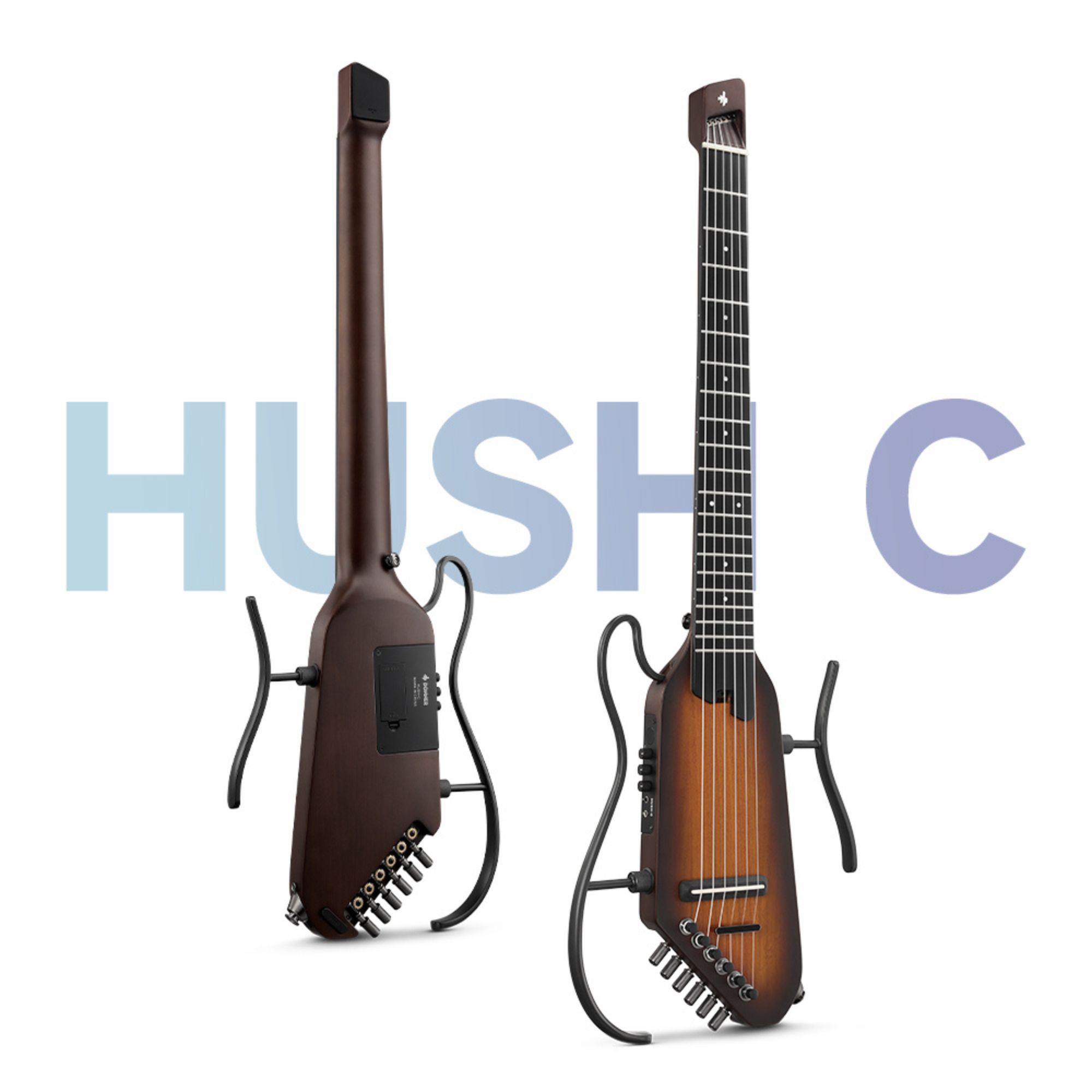 Donner HUSH C Acoustic-Electric Nylon String Classical Guitar Ultra-Lightweight Travel Guitar with Built-In Tuner HPS-II Preamp Headphone Jack  Quick-Release handle  Sunburst