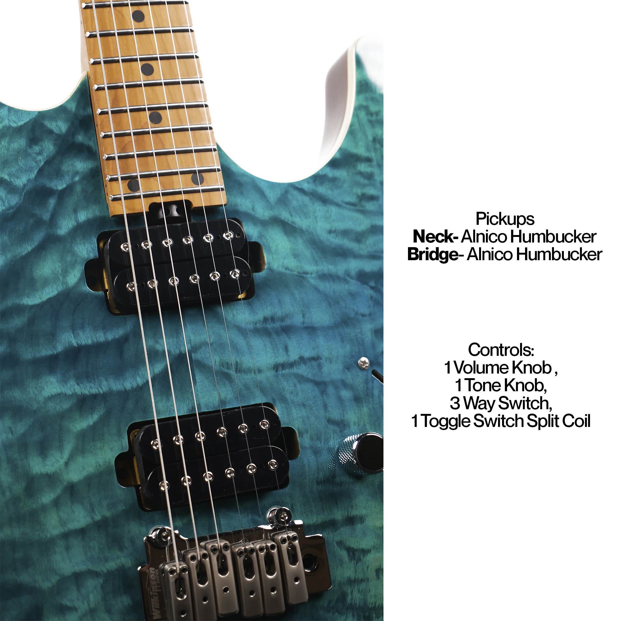 SQOE SEIB950 QUILTED MAPLE SUPER STRATOCASTER GUITAR ELECTRIC BLUE