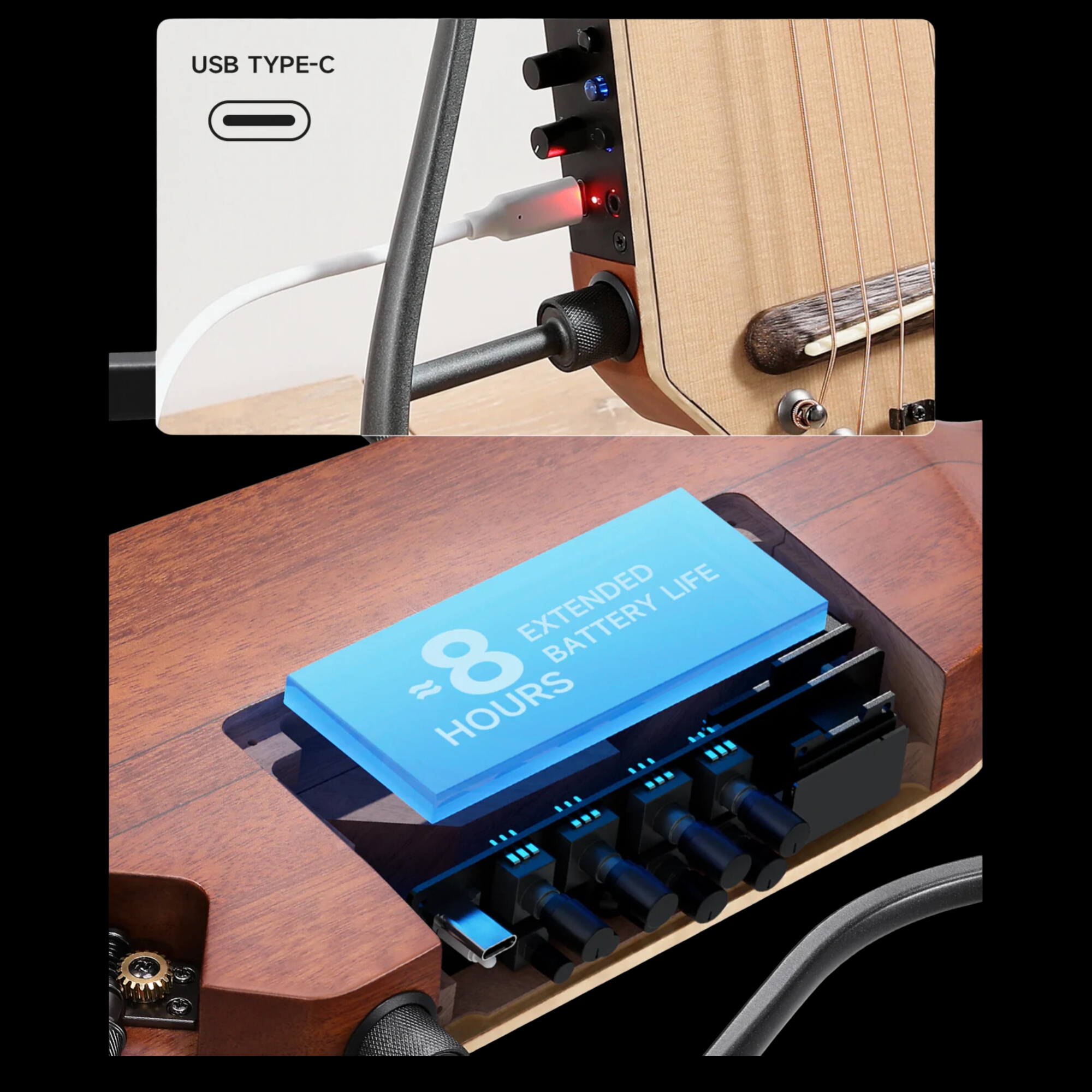 Donner HUSH-I PRO Natural Acoustic-Electric Travel Guitar Kit with onboard Effects