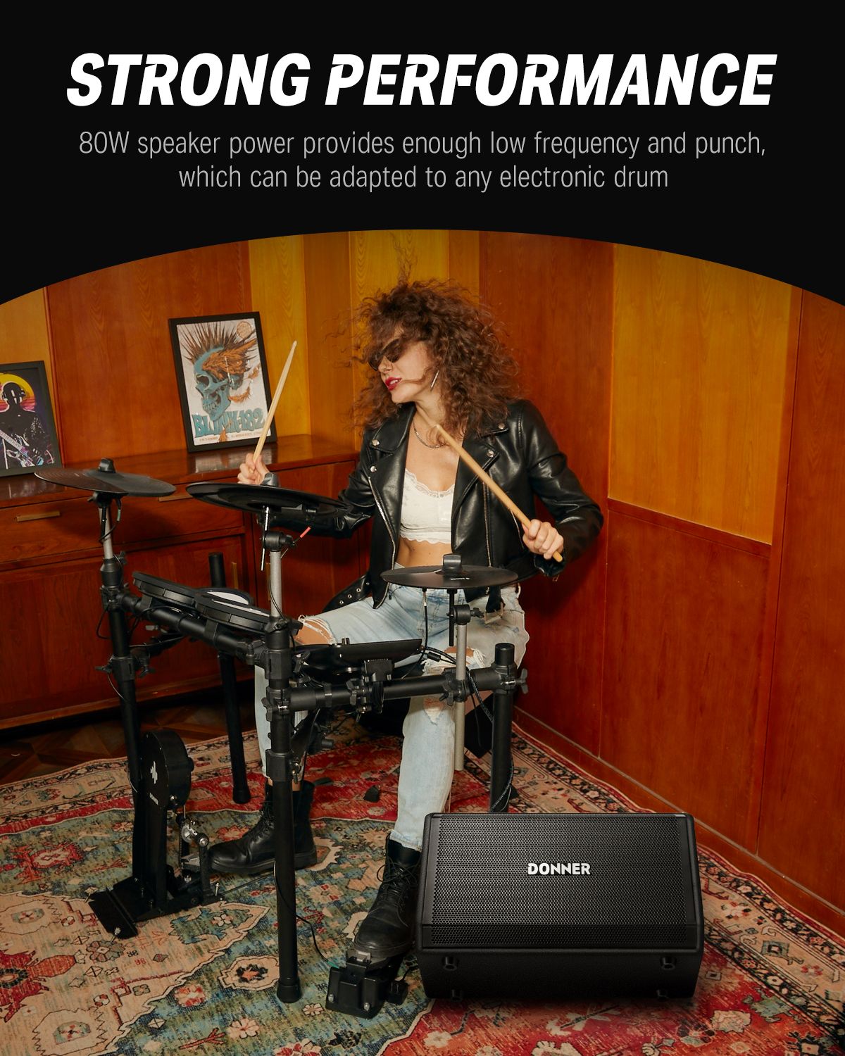 Donner Electric Drum AMP DDA-80 80-Watt Wireless Electronic Drum Amplifier Professional
