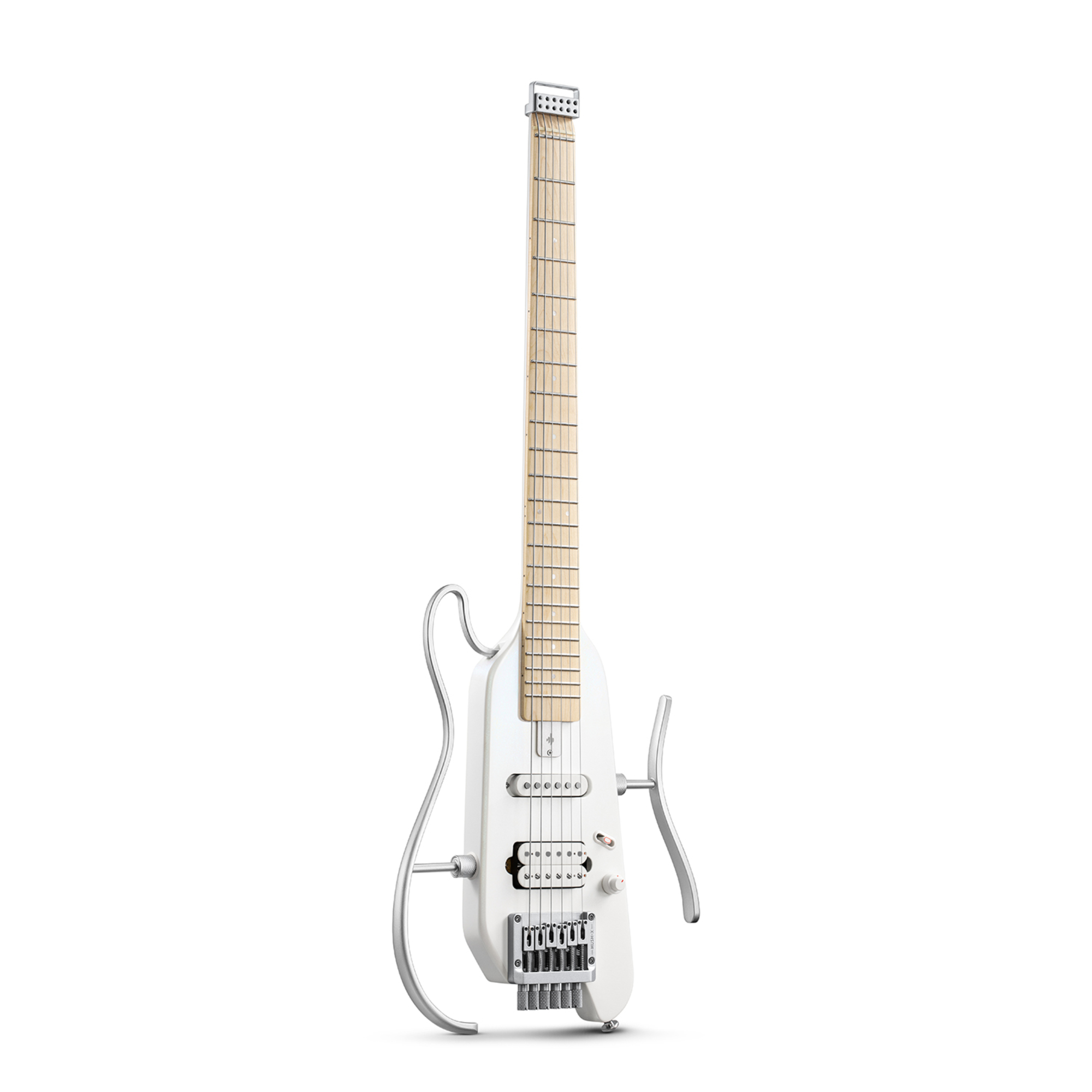 Donner HUSH-X Electric Guitar Kit white - Featherlight Headless Guitar Great for Travel and Practice Mahogany Solid Body with Easy Assemble Stands Gig Bag All Accessories